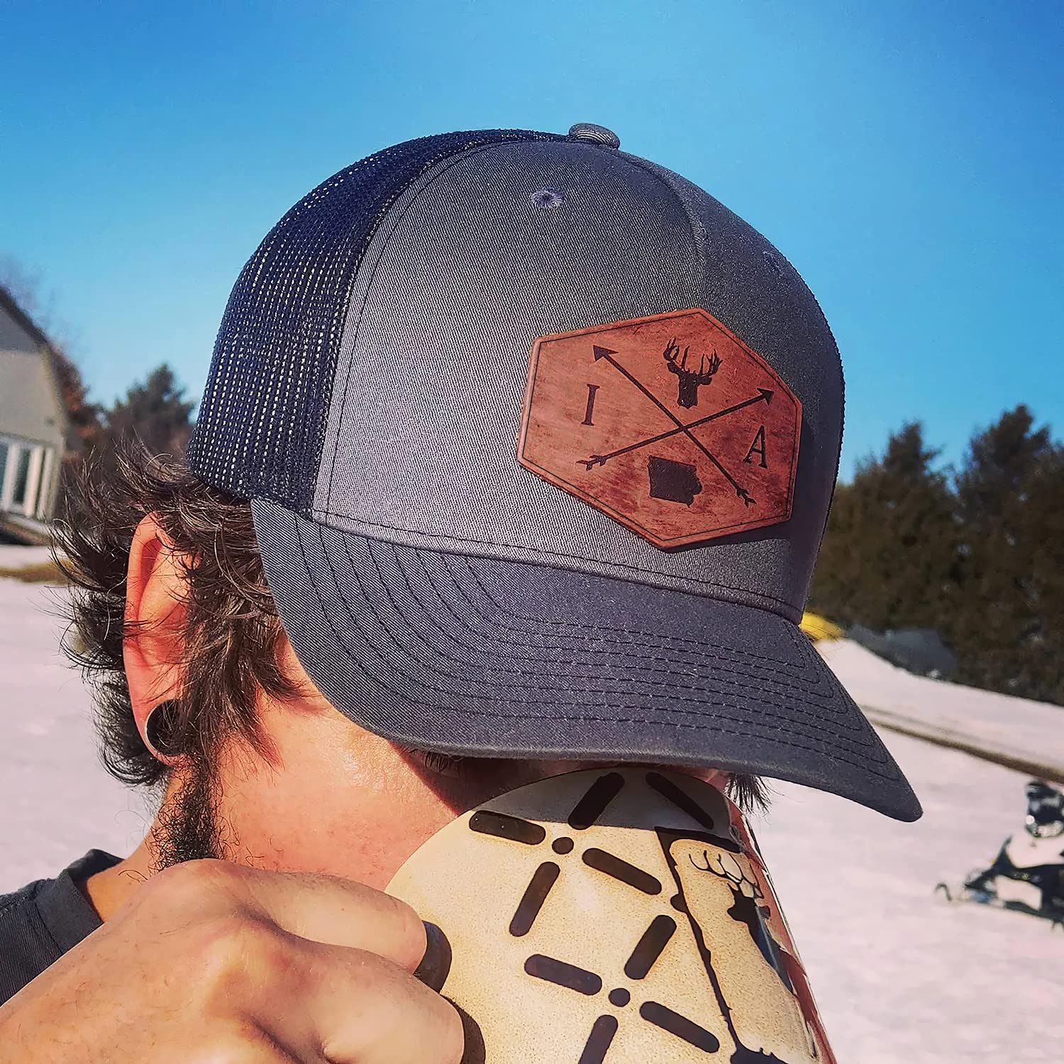 Personalized Custom 112 Style Trucker Leather Patch Hat for Men & Women, 6 Panel Structured Baseball Cap with Snapback Enclosure, Premium Snapback