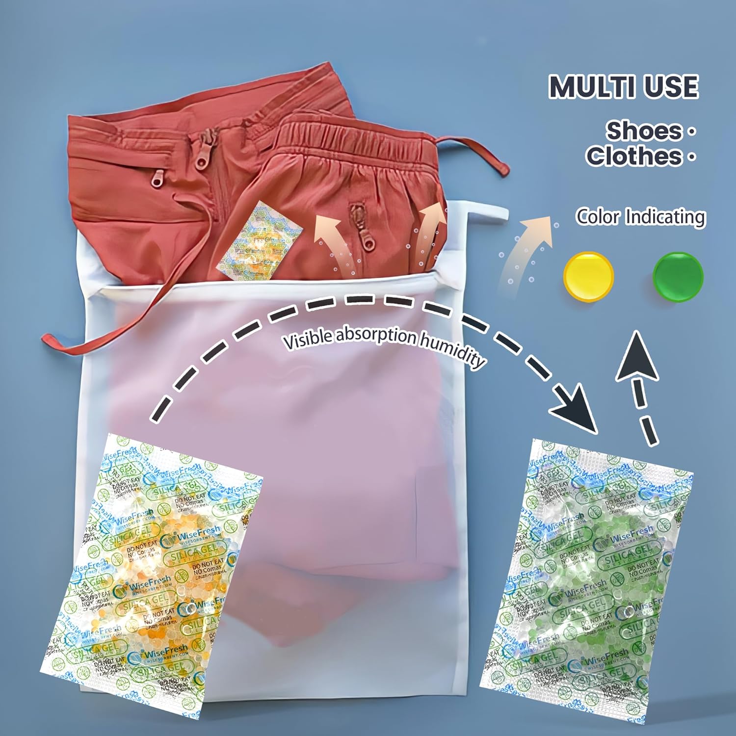 Paquete de desecante de gel de sílice de 0.18 oz, paquetes indicadores de gel de sílice, absorbentes de humedad seguros para alimentos, paquetes de