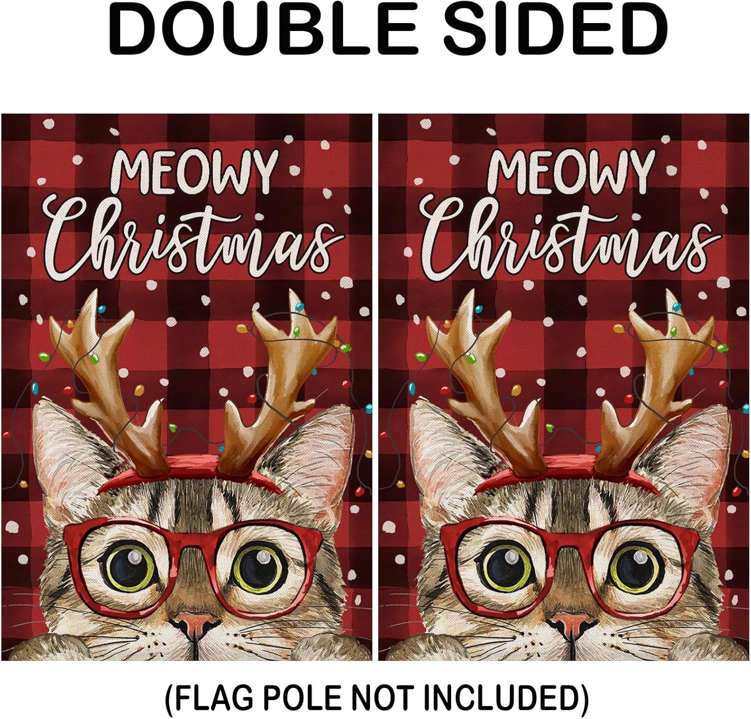 Banderas de jardín de Feliz Navidad de 12 x 18 pulgadas, verticales de doble cara, cuadros rojos navideños con gato, decoración exterior de patio