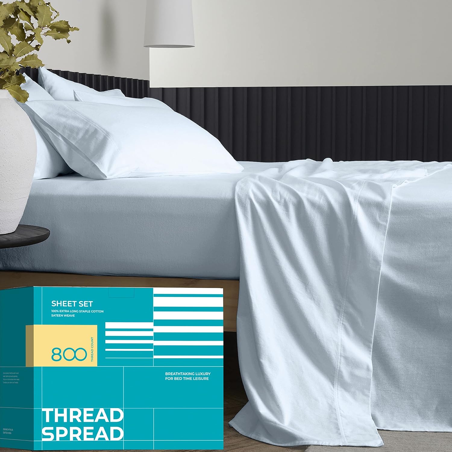 THREAD SPREAD Sábanas 100% de algodón egipcio, tamaño King dividido de 800 hilos, sábanas de 5 piezas para cama ajustable, sábanas de algodón tejido