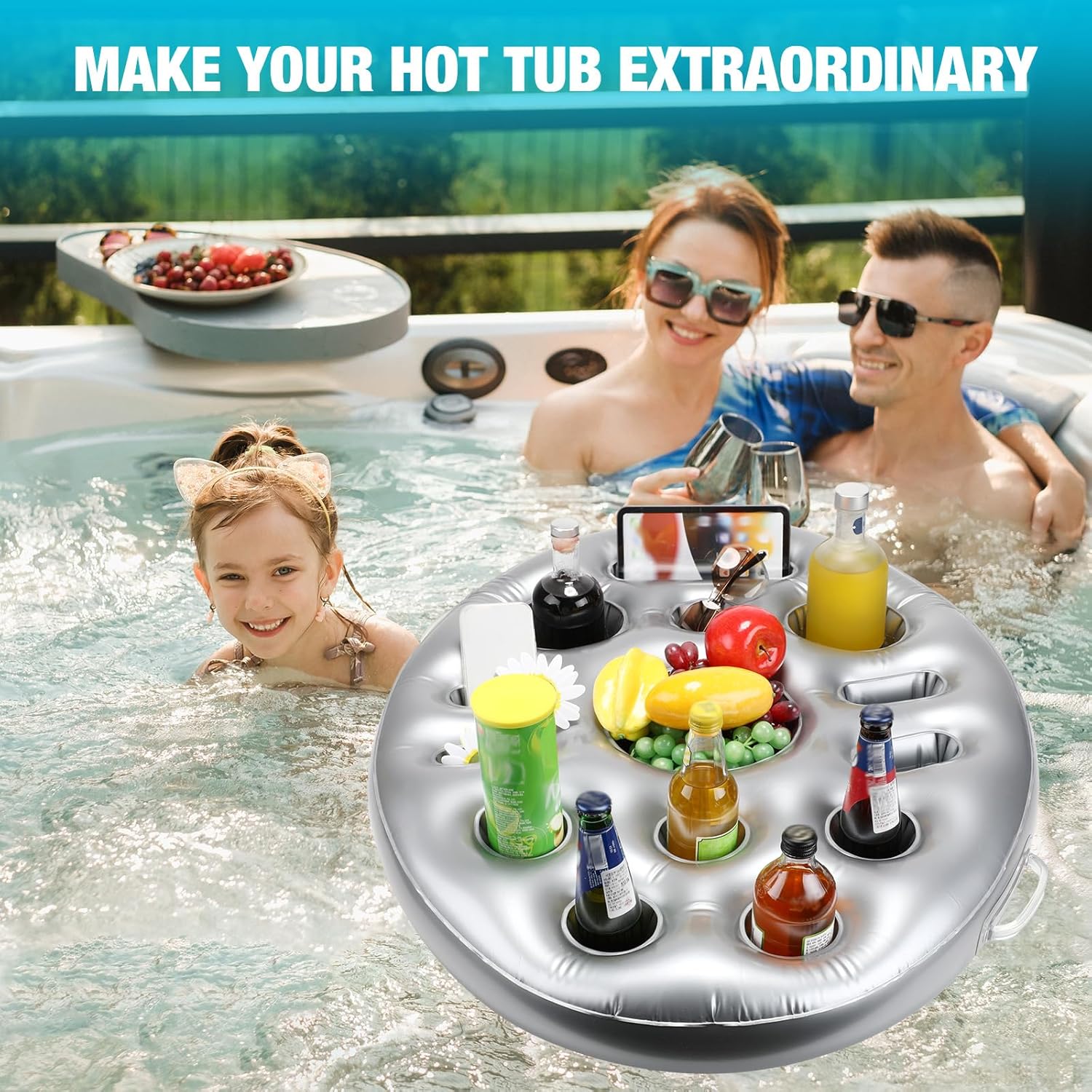 Beeveer Enfriador flotante inflable, soporte flotante para bebidas con 14 agujeros, flotadores de bebidas para piscina, piscina, flotadores de