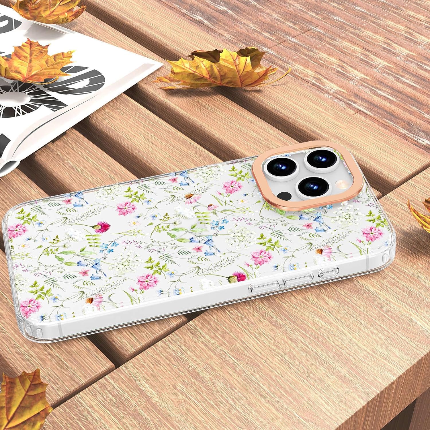 zelaxy Funda compatible con iPhone 15 Pro, TPU suave y flexible, a prueba de golpes, patrones de jardín de flores, funda protectora de cuerpo