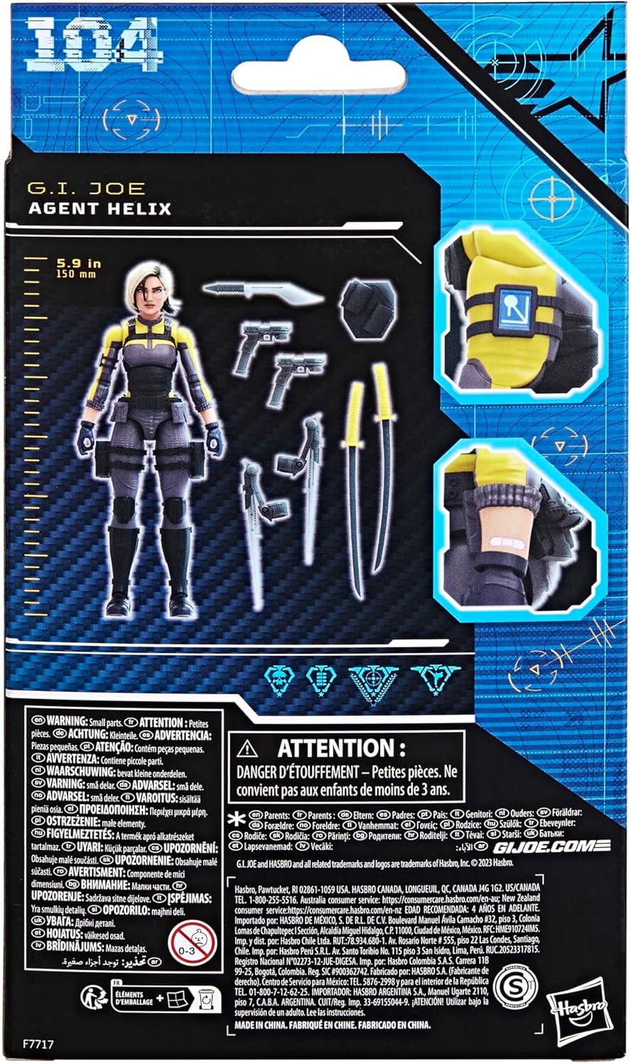 G.I. Joe Classified Series Agent Helix, figura de acción coleccionable, 104, figuras de acción de 6 pulgadas para niños y niñas, con 8 piezas de