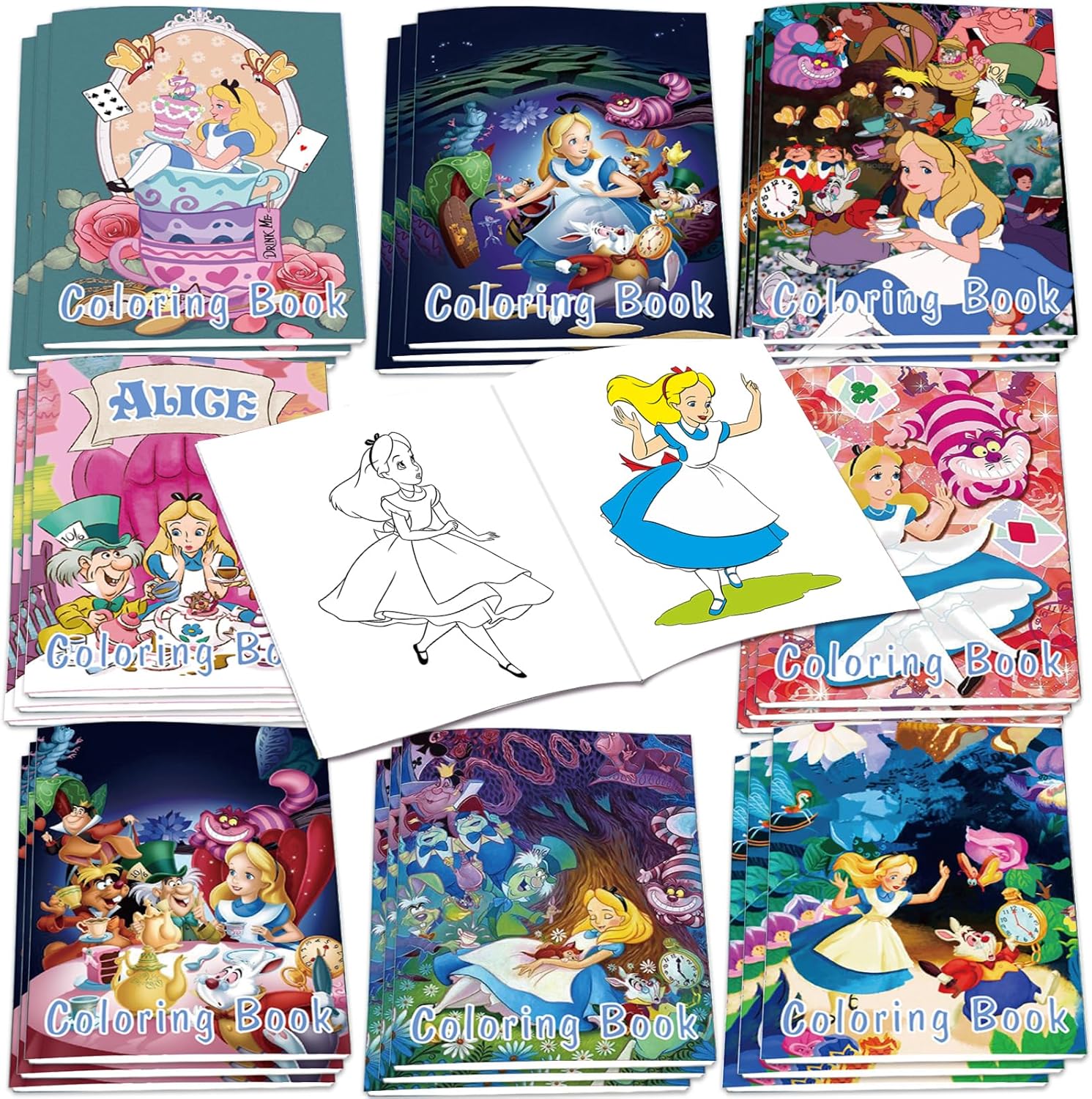 Juego de 24 libros para colorear de Alicia en el país de las maravillas a granel para niñas y niños, mini libro de dibujo de bricolaje para Alicia