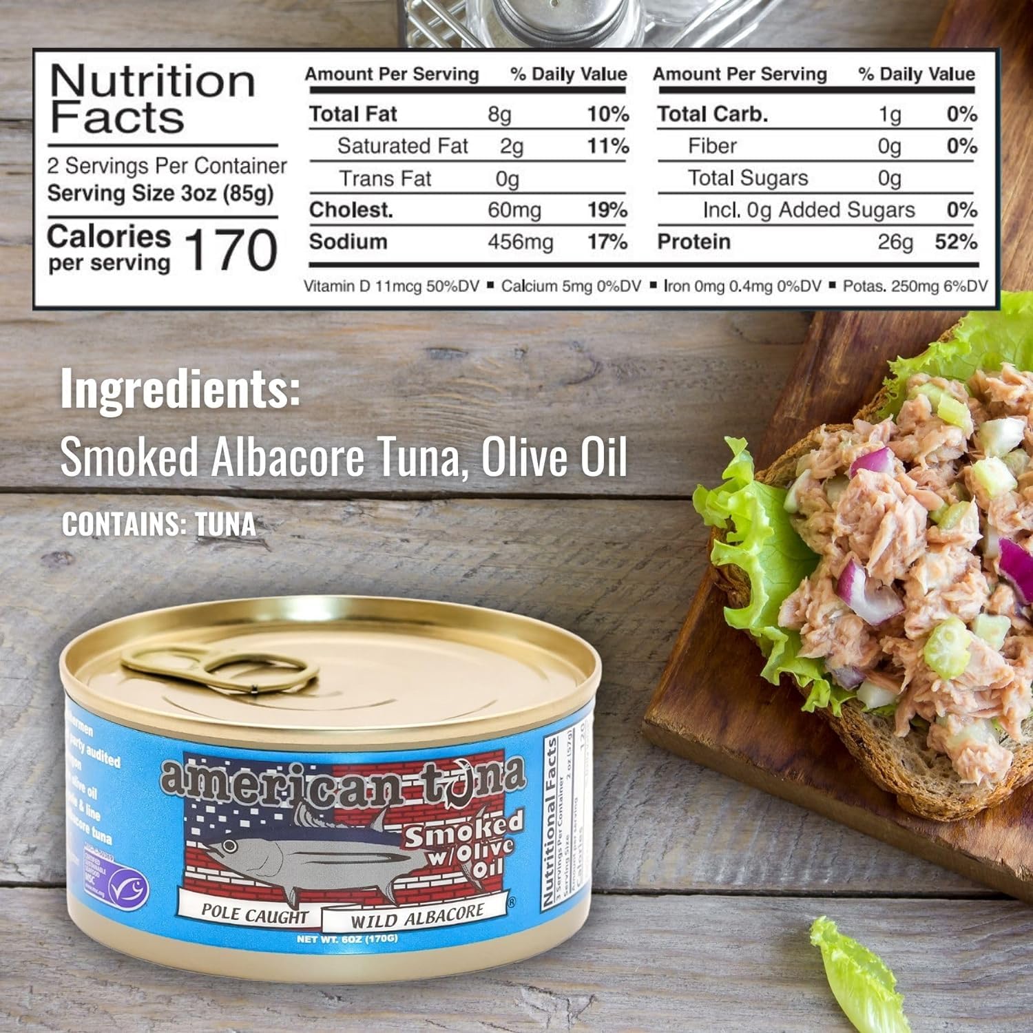 One by One Pole Caught Albacore Atún Variedad Pack de Atún Americano, Cocinado Una Vez, Sin Aditivos  Latas de 6 oz (2 cada una) de ajo, jalapeño,
