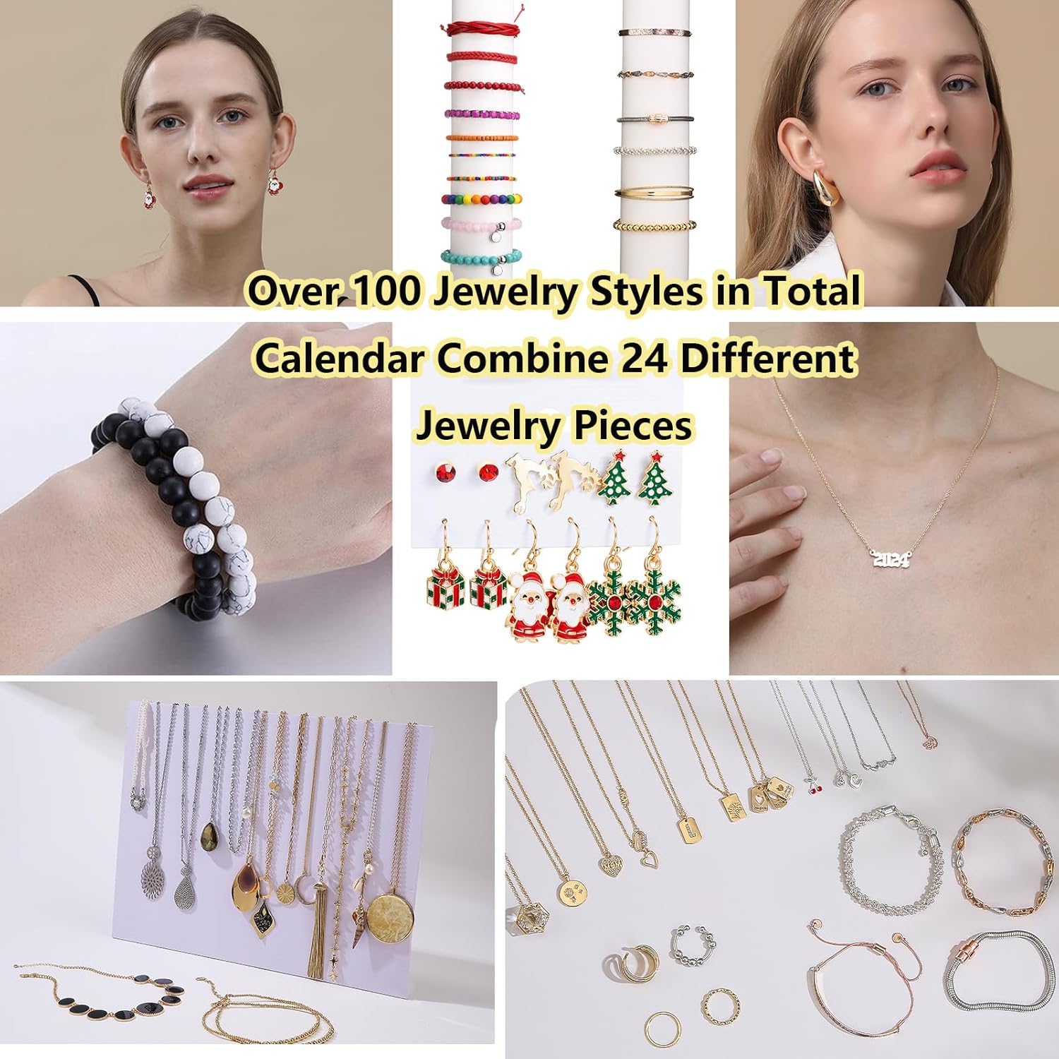 Calendario de Adviento de joyería 2023 para niñas y mujeres, calendario de cuenta regresiva de 24 días de Navidad, caja de regalo de Navidad, hija,