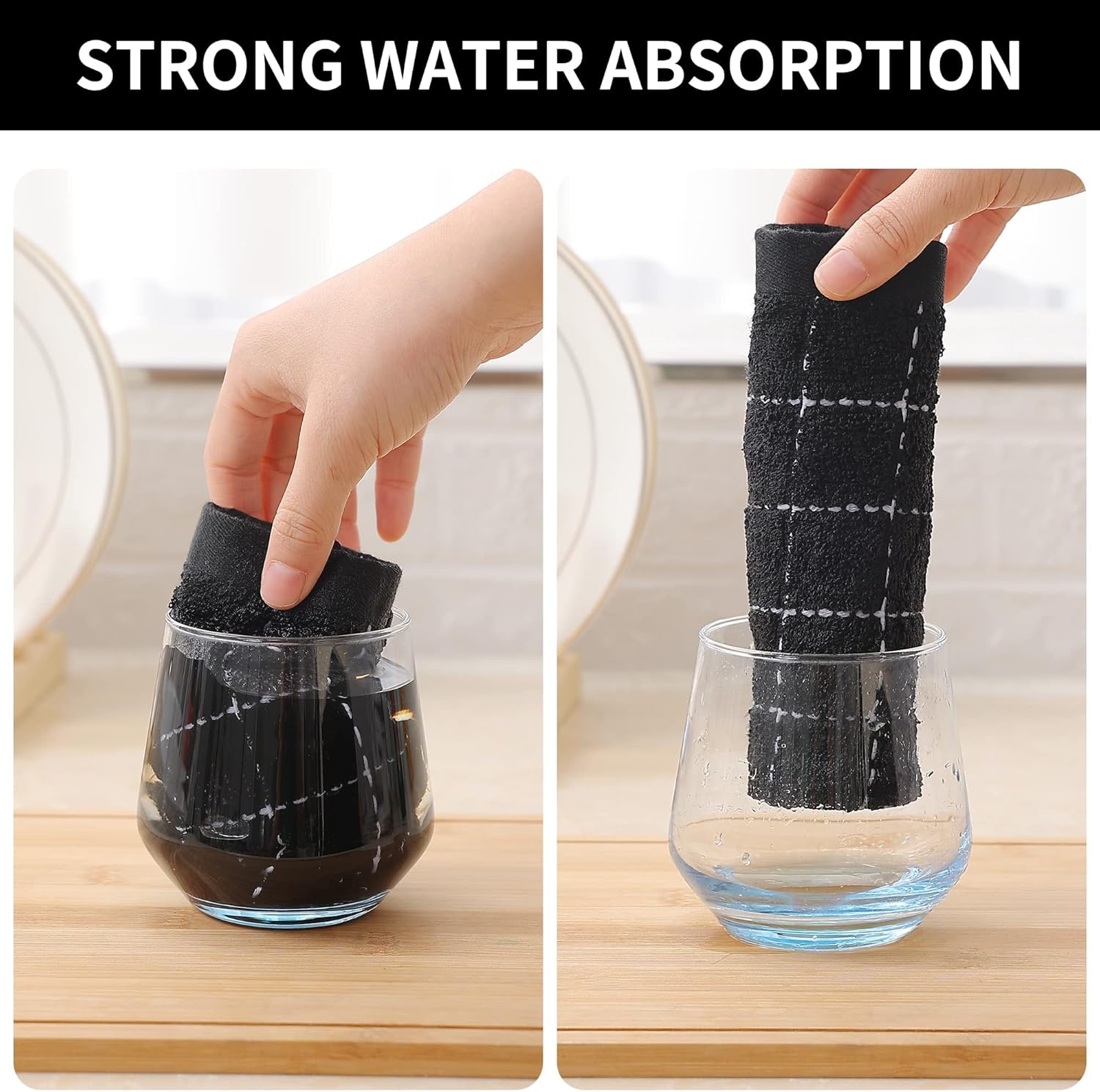Homaxy Trapos de cocina de rizo de 100% algodón, ultra suaves y absorbentes, paños de secado rápido, 12 unidades, 12 x 12 pulgadas, color negro