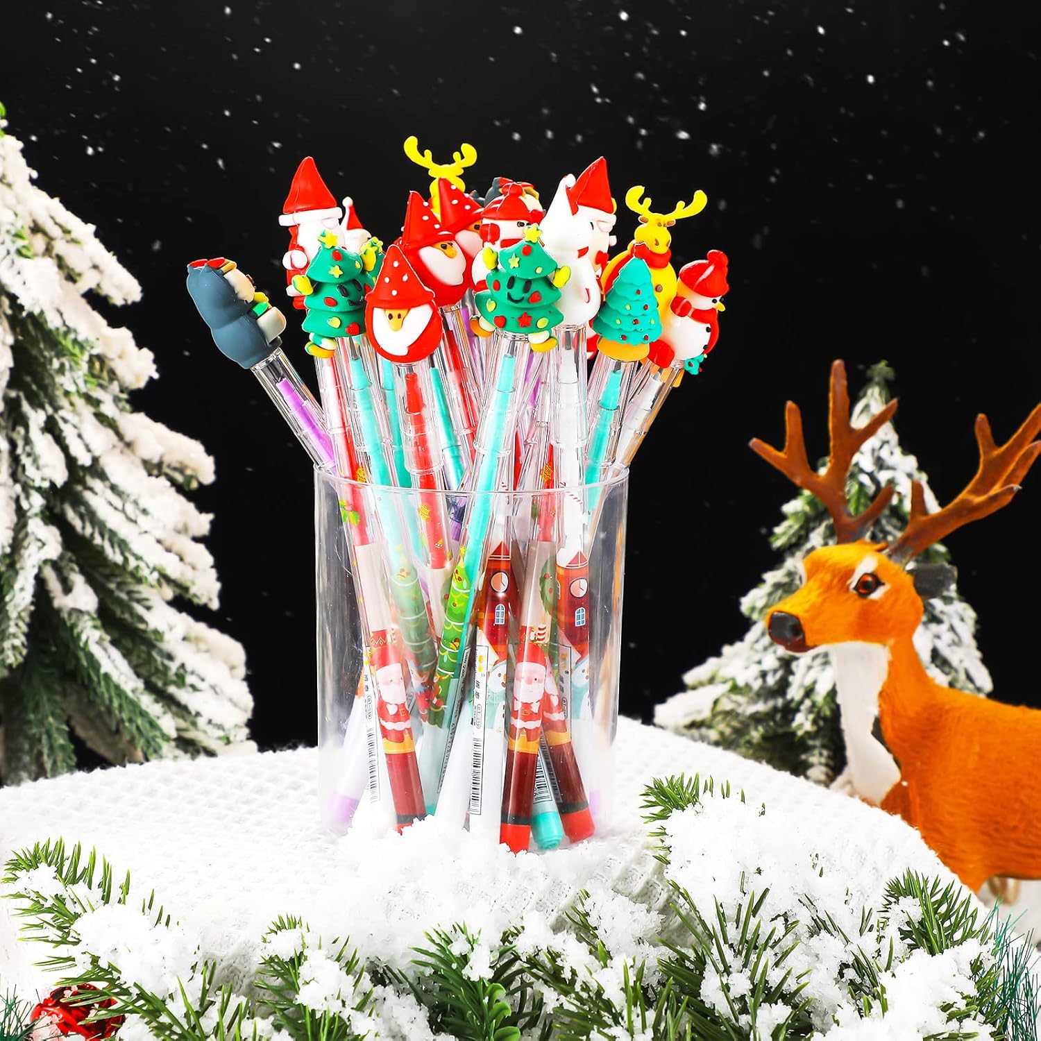 Lápices apilables de Navidad de varios puntos, divertidos lápices con Papá Noel, árbol de Navidad, muñeco de nieve, reno, para escuela, oficina,
