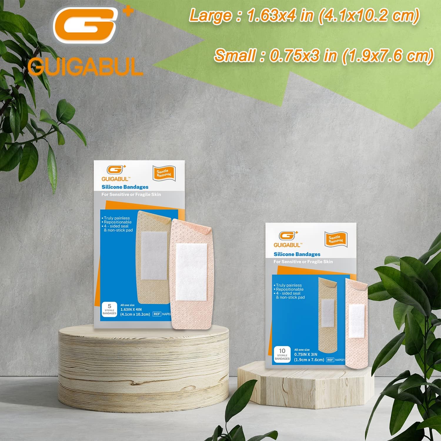 Silicone Adhesive Bandages for Sensitive Fragile Skin Various Sizes – Latex Free Bandaids for Kids and Elderly by G+ GUIGABUL 50 ct (0.75″x3″) + 20