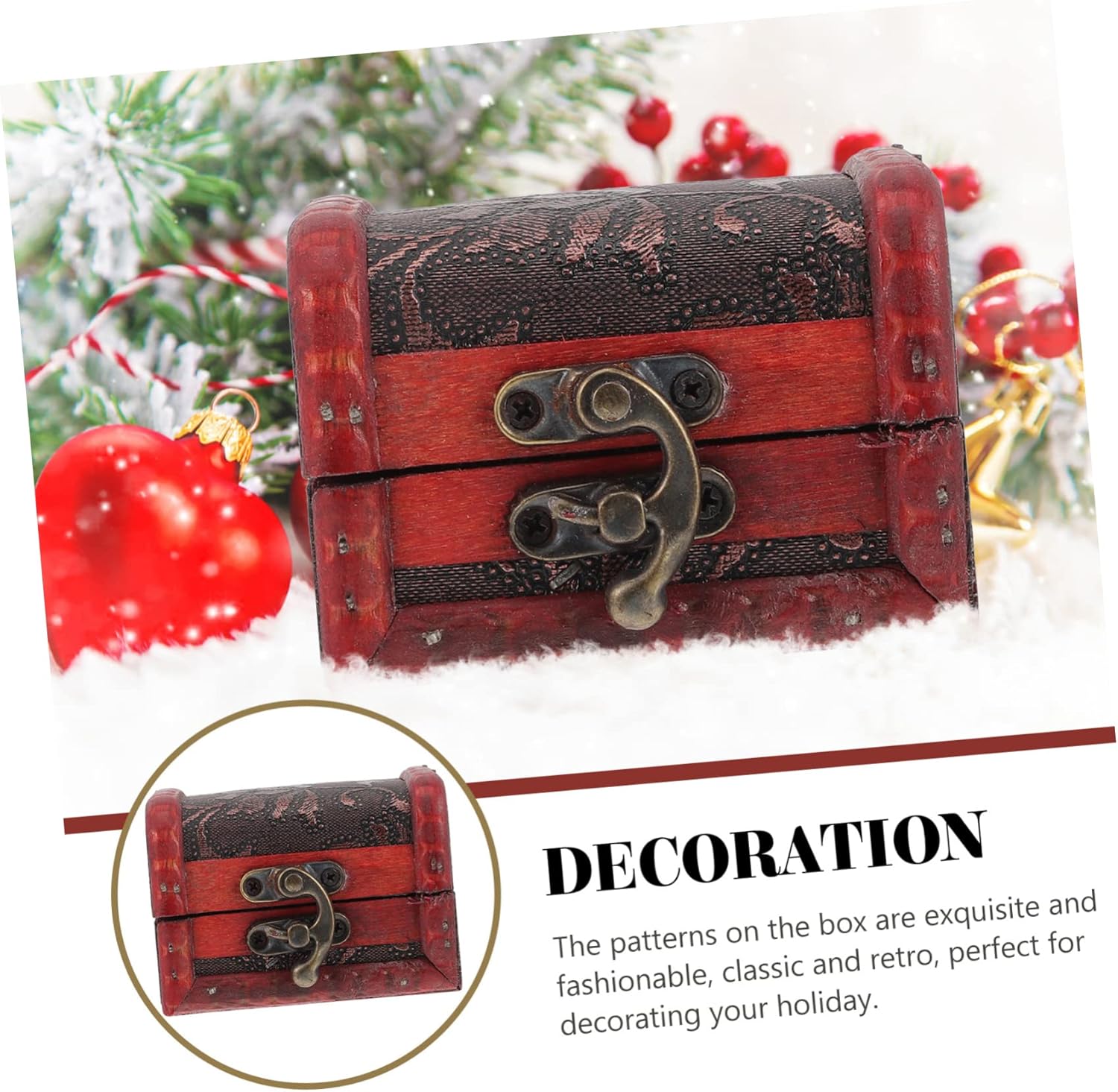 NOLITOY Caja de madera para dulces de Navidad, caja de dulces de Navidad, caja de dulces retro, decoración de madera, decoración antigua, cajas de