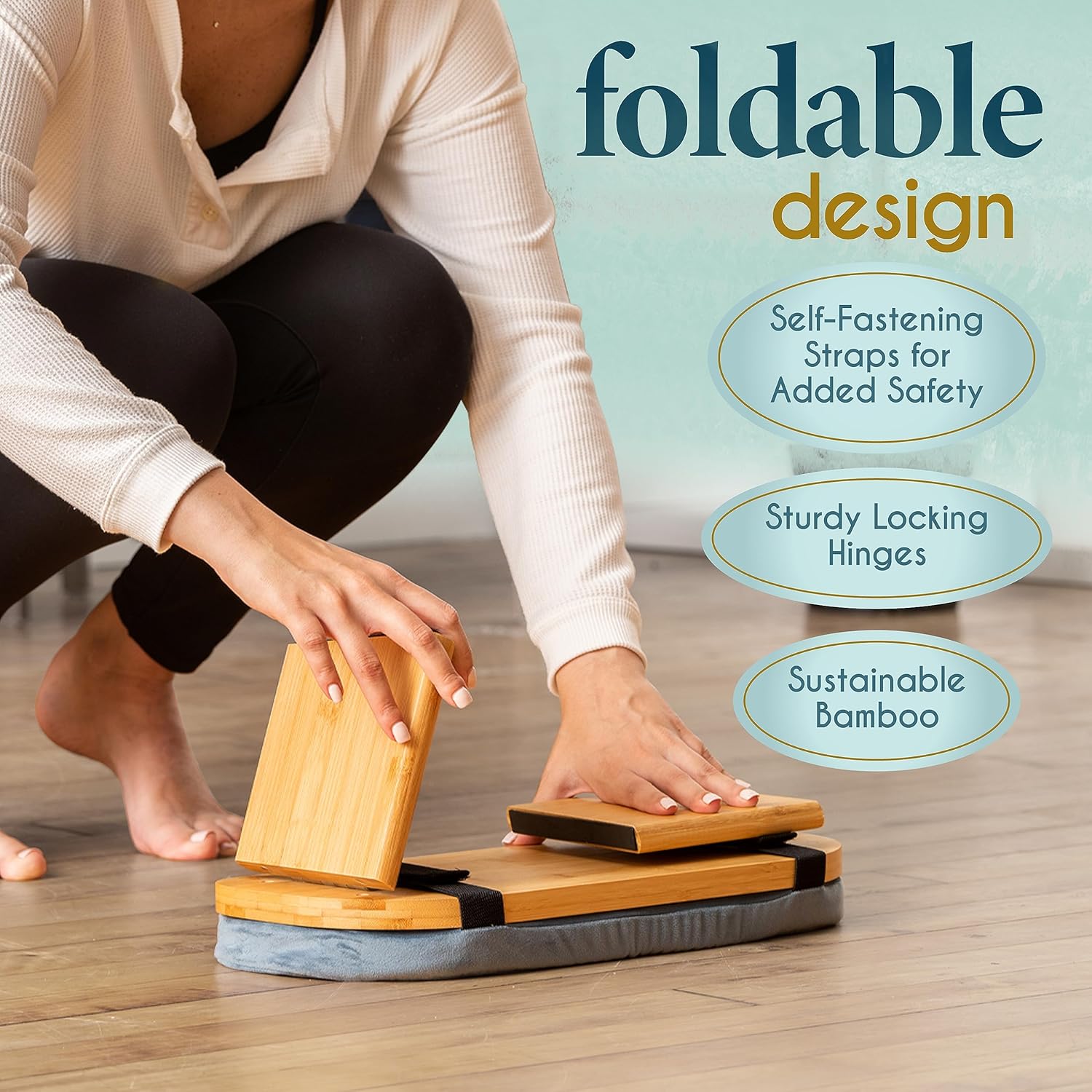 Florensi Banco de meditación  Taburete de meditación de bambú, plegable y ergonómico, banco de oración resistente con cojín de meditación, cómodo