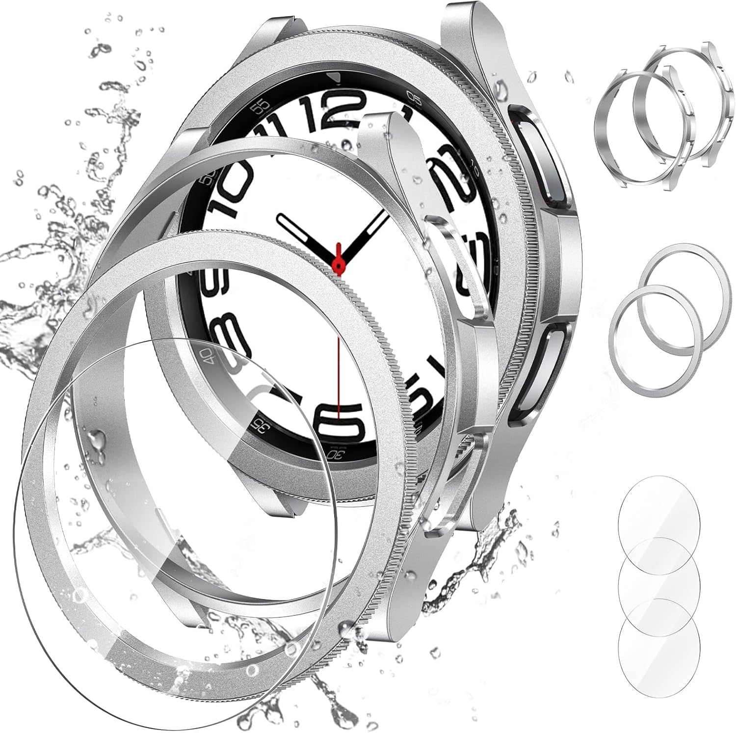 Goton Paquete de 2+2+3 Funda 3 en 1 para Samsung Galaxy Watch 6 Classic de 1.772 pulgadas y protector de pantalla, paquete de 3 protectores de