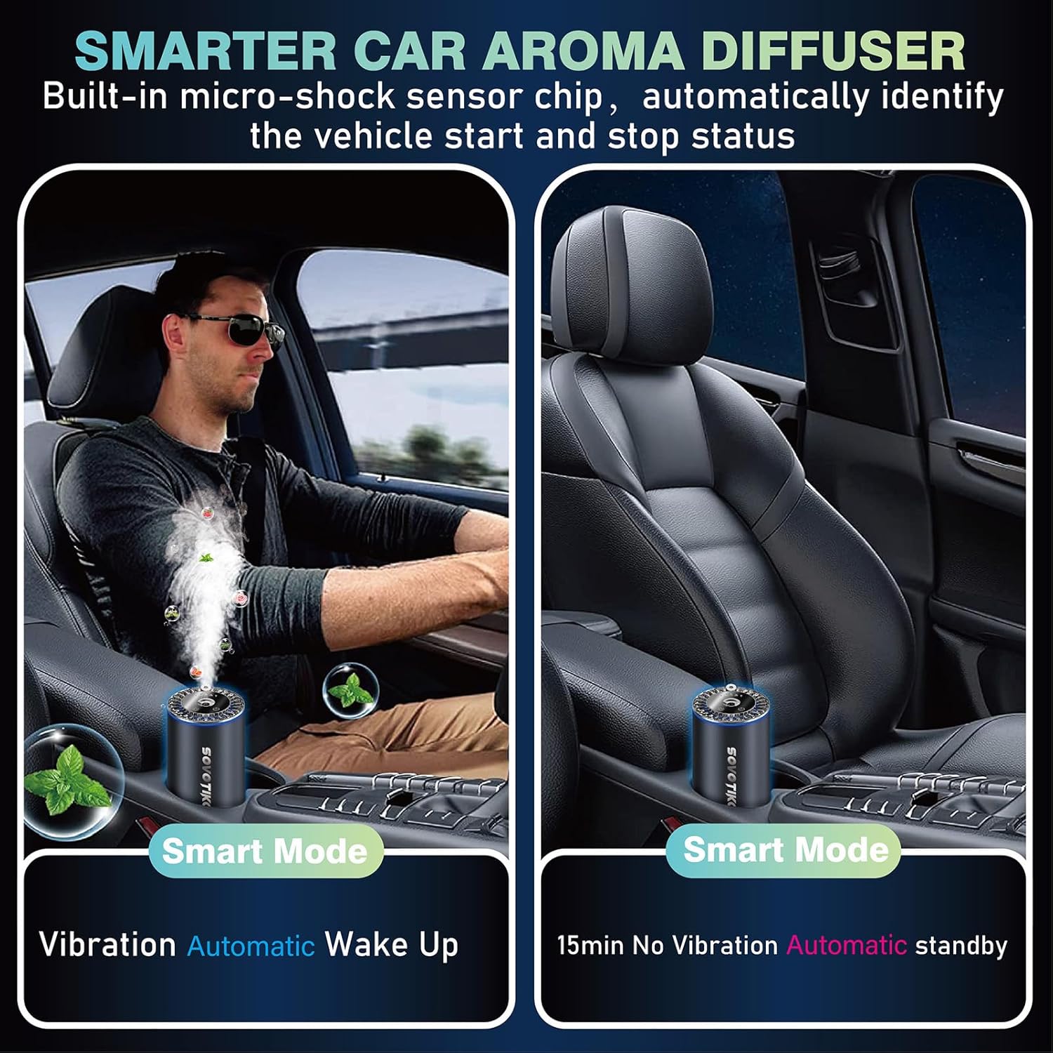 Ambientador inteligente P35 para automóvil con encendido y apagado automático, 1.7 onzas líquidas de fragancia natural que dura 2-6 meses, difusor