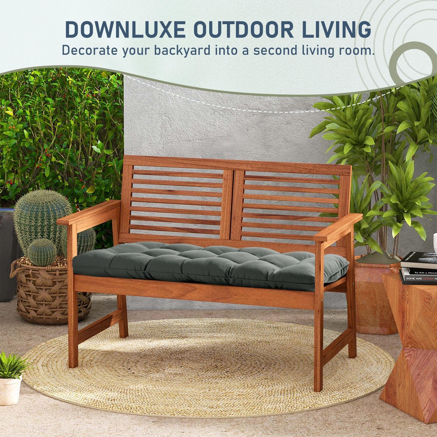 downluxe Cojines para sillas de exteriores, cojín de banco de espuma viscoelástica en forma de U impermeable para columpio, sofá biplaza o patio, 48
