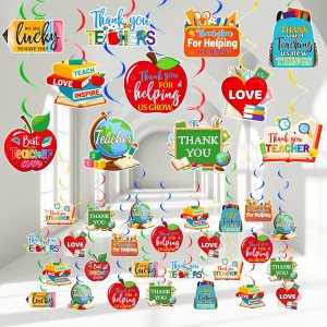 54 piezas de decoración de agradecimiento para profesores, papel de aluminio para colgar en el techo, remolinos colgantes para la semana de 54 piezas de decoración de agradecimiento para profesores, papel de aluminio para colgar en el techo, remolinos colgantes para la semana de