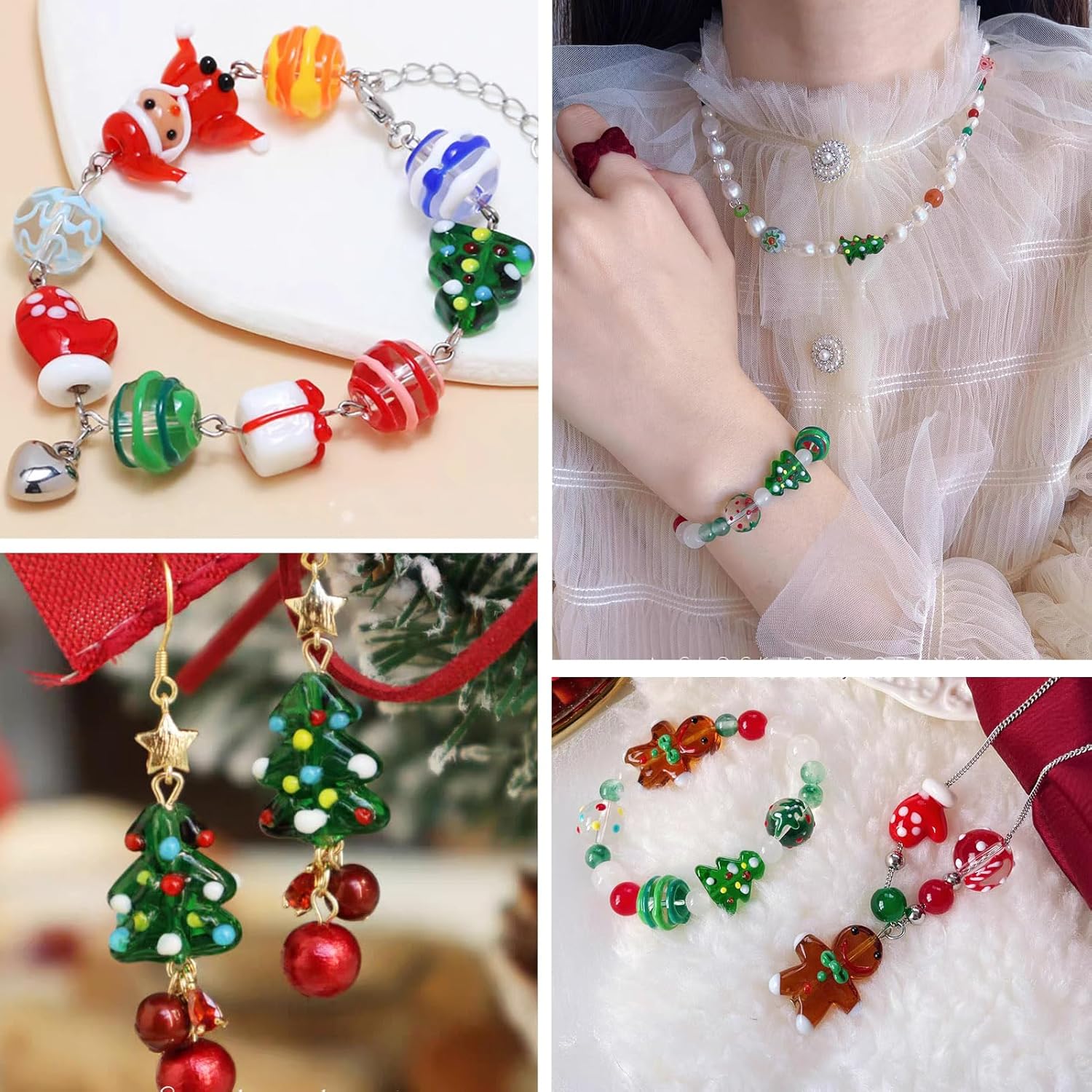 Beadthoven – Cuentas de cristal de Navidad hechas a mano, cuentas de cristal de Murano surtidas, cuentas de árbol de jengibre para hacer joyas,