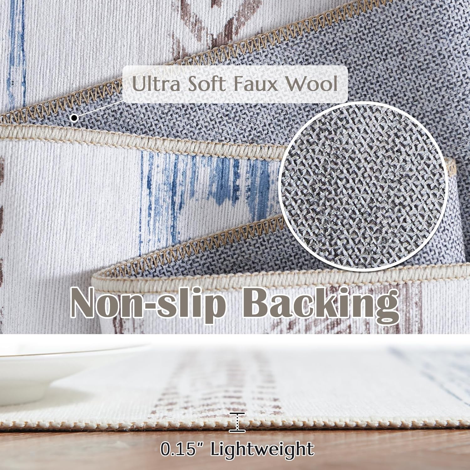 jinchan Alfombra de área ultrafina, lavable, marroquí, bohemia, antideslizante, no desprende pelusa, para sala de estar, dormitorio, oficina en