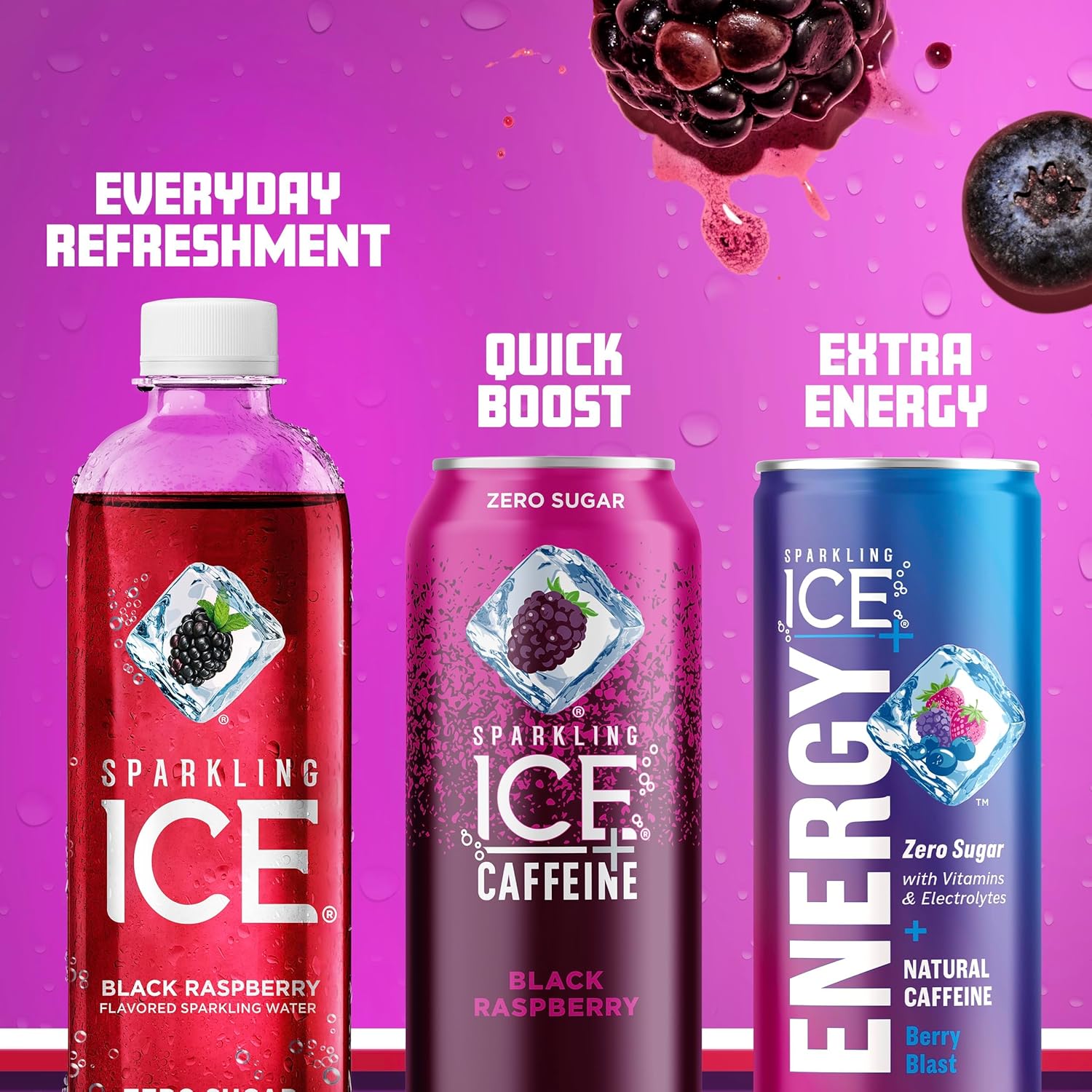 Sparkling Ice +ENERGY – Agua con gas Berry Blast. Bebidas energéticas con vitaminas y electrolitos, cero azúcar, latas de 12 onzas líquidas (paquete