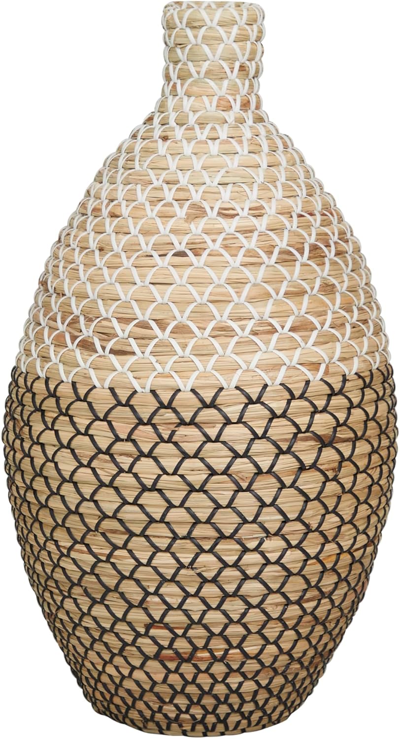 Deco 79 Seagrass – Jarrón decorativo hecho a mano para centro de mesa, jarrón para decoración del hogar, 11 x 11 x 20 pulgadas, color marrón