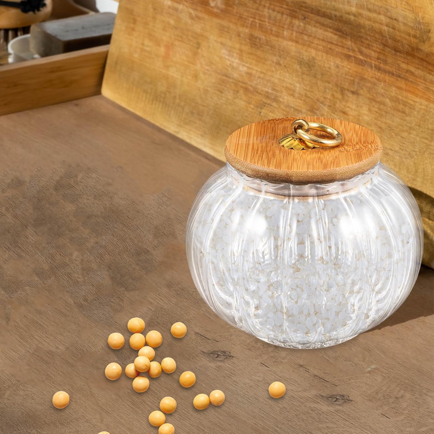Yardwe Tarro de calabaza de cristal con tapa, tarro de caramelo de calabaza transparente con tapa hermética, pequeño recipiente de almacenamiento de