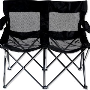 Trademark Innovations Silla de campamento de malla con marco de acero estilo biplaza, doble, color negro Trademark Innovations Silla de campamento de malla con marco de acero estilo biplaza, doble, color negro