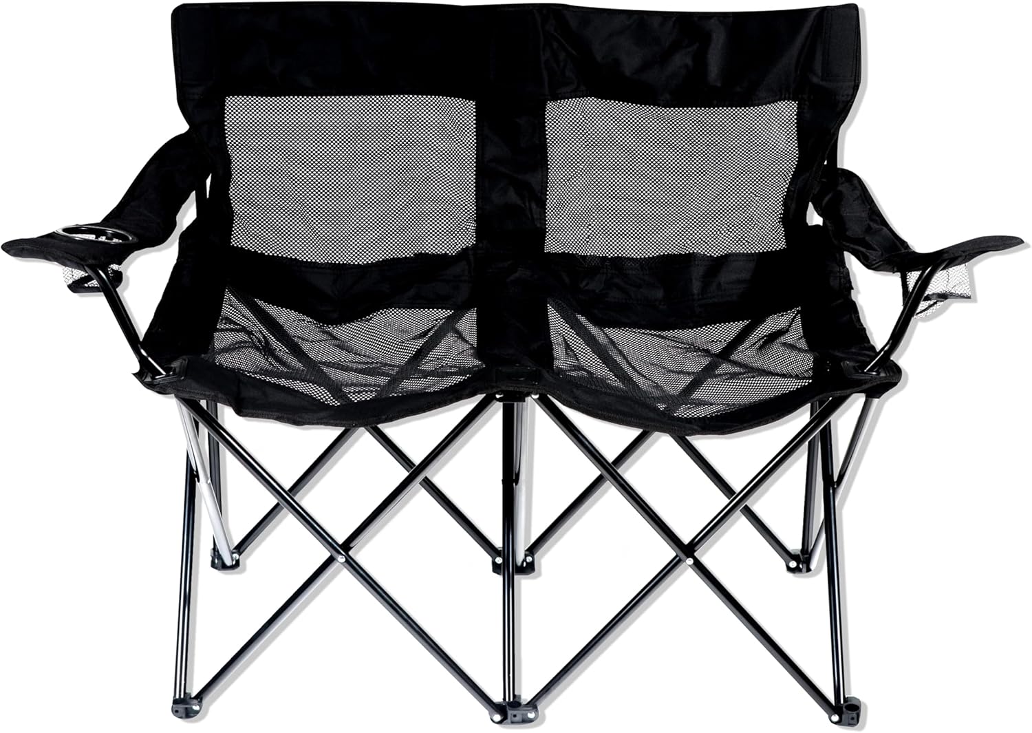 Trademark Innovations Silla de campamento de malla con marco de acero estilo biplaza, doble, color negro
