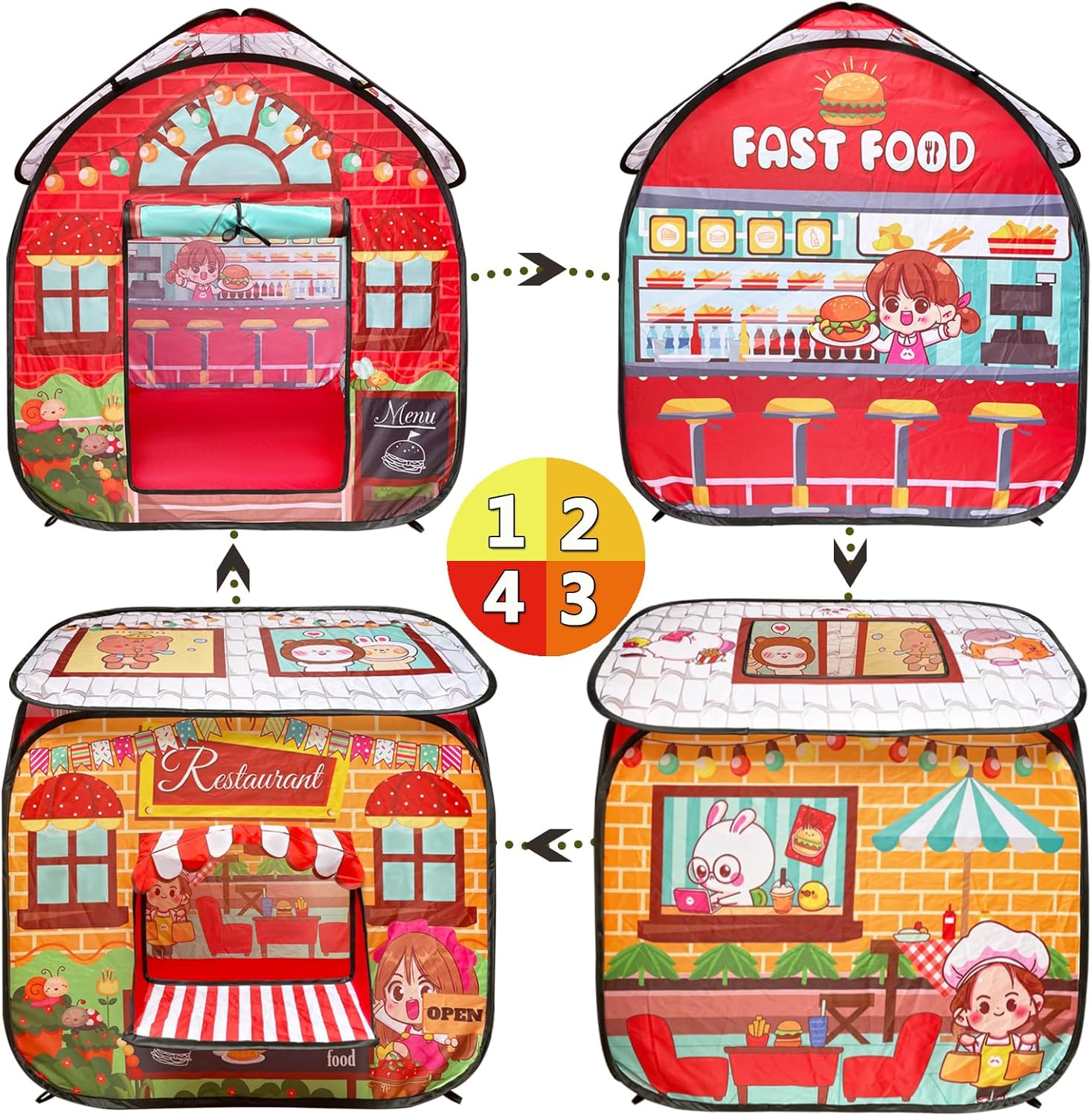Tienda de campaña para niños, tienda de campaña desplegable de comida rápida para niños, casa de juegos para interiores y exteriores, tienda de