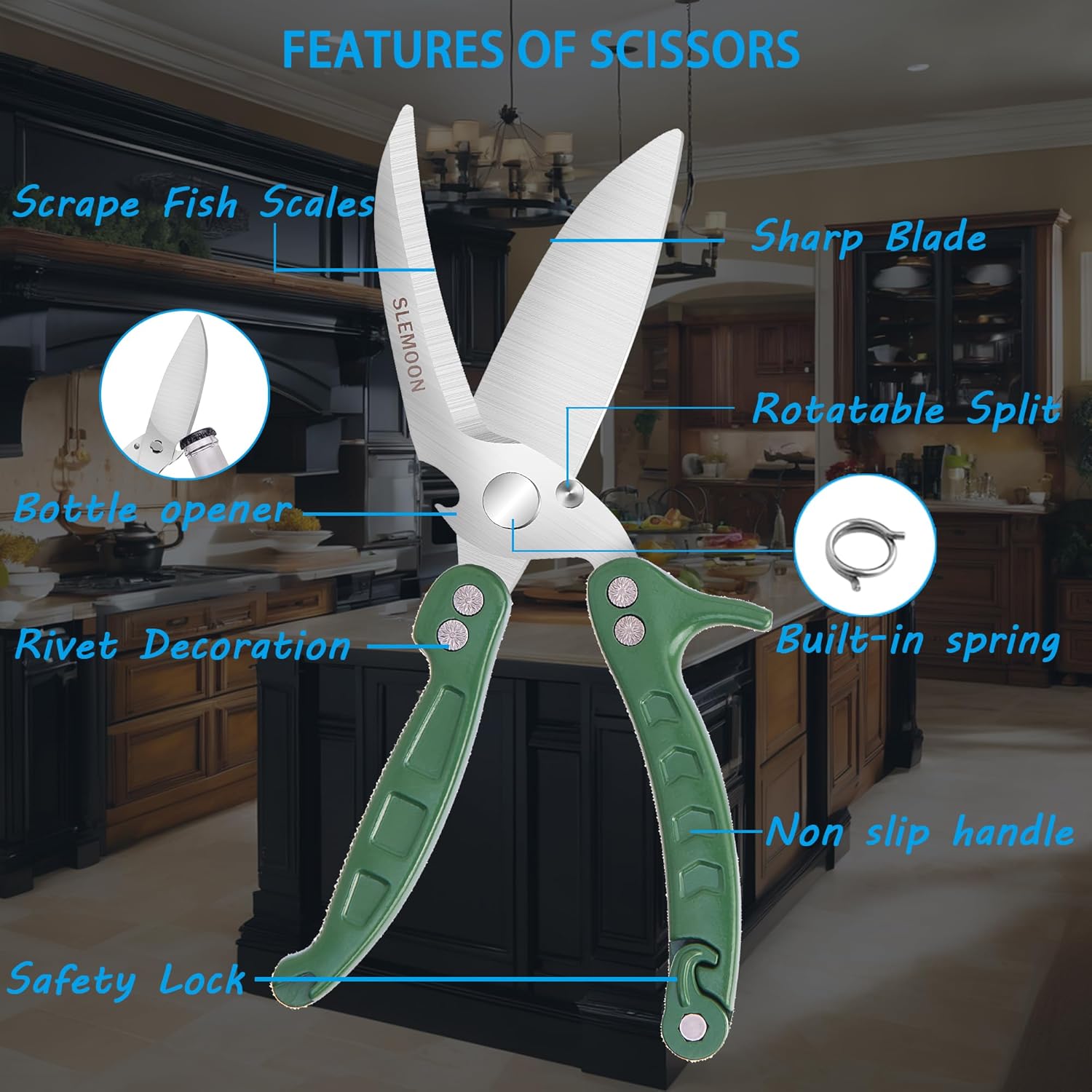 Tijeras de cocina resistentes para aves de corral para cortar carne, aptas para lavavajillas e inoxidables, tijeras de cocina para pollo, pavo,