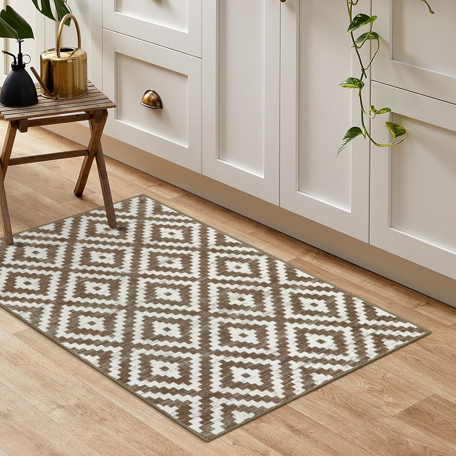 Lahome Alfombras de baño pequeñas de 2 x 3 pulgadas, alfombra de entrada lavable, diseño geométrico marroquí, azteca, suave, antideslizante, no se