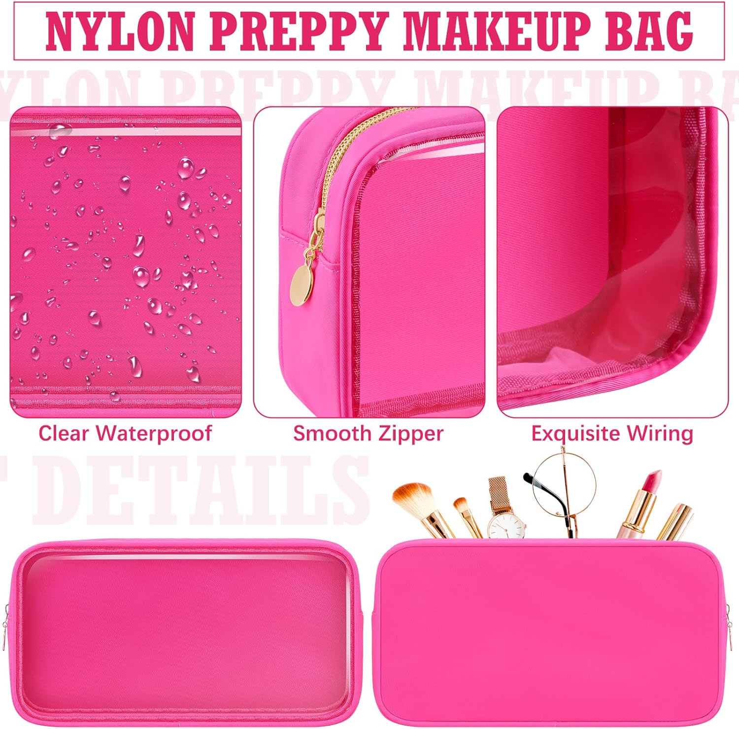 4 bolsas de maquillaje transparentes para bolso, bolsa de maquillaje de nailon y PVC, bolsa de viaje para cosméticos, bolsa de aseo con cremallera,