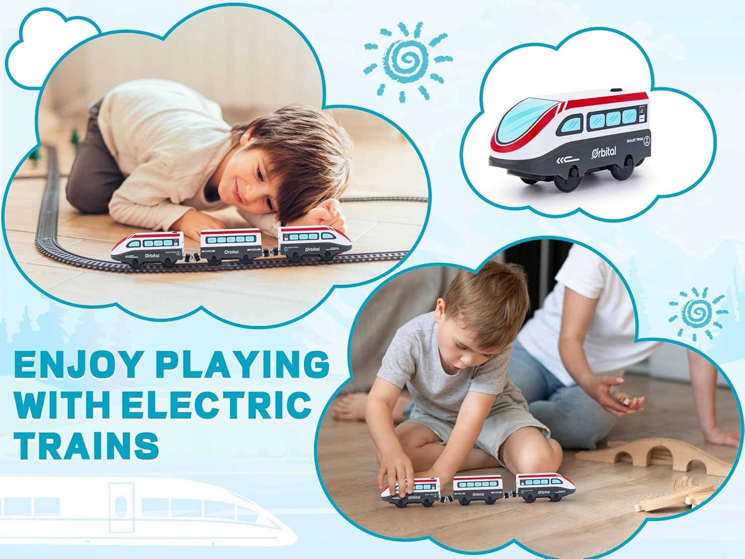 Tren a pilas para pista de madera, juego de tren bala motorizado, tren eléctrico con conexión magnética, juego de tren locomotora con sonido para