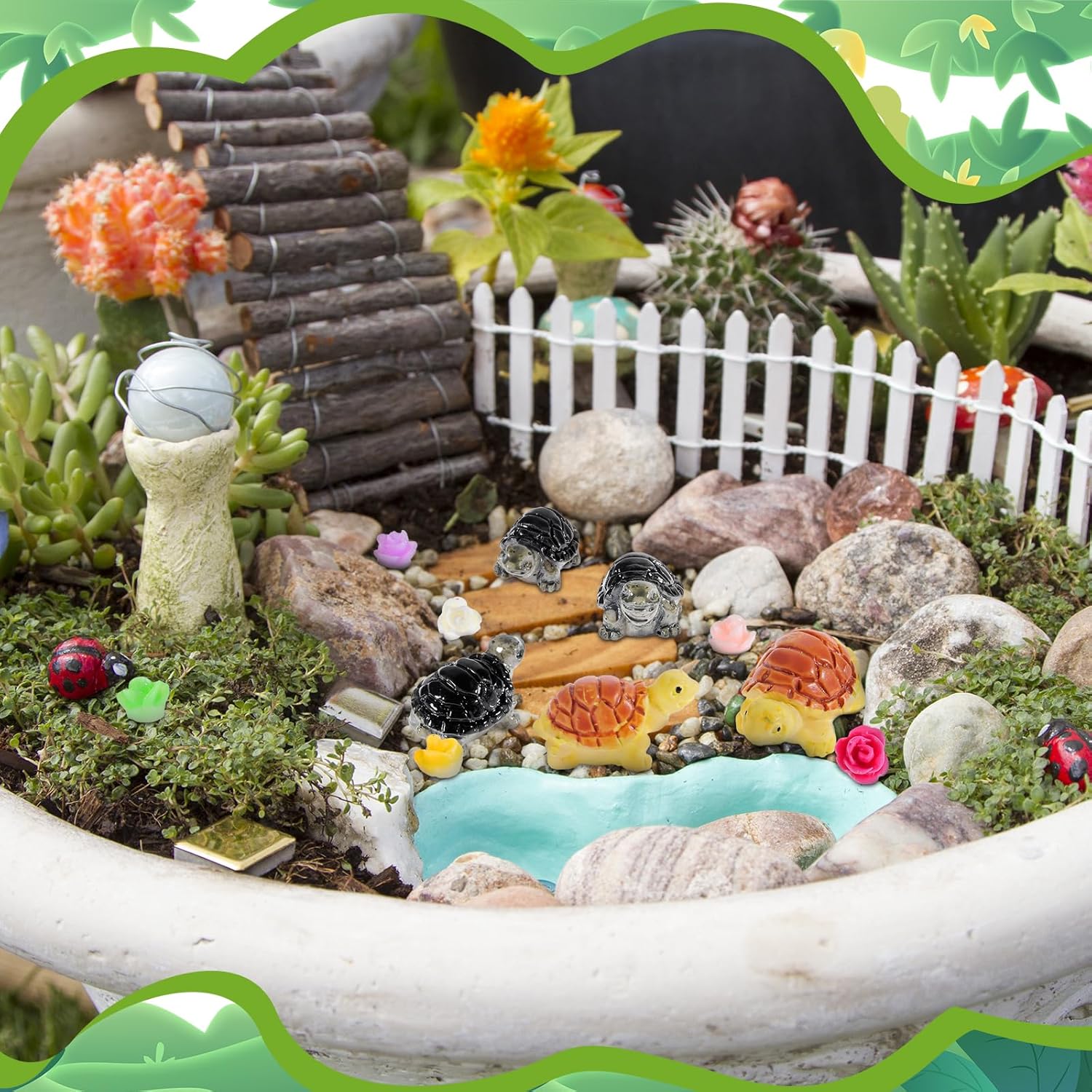 300 figuras miniatura de tortugas en miniatura para jardín, animales de jardín, accesorios de jardín, figuras de tortuga y flores, para bricolaje,