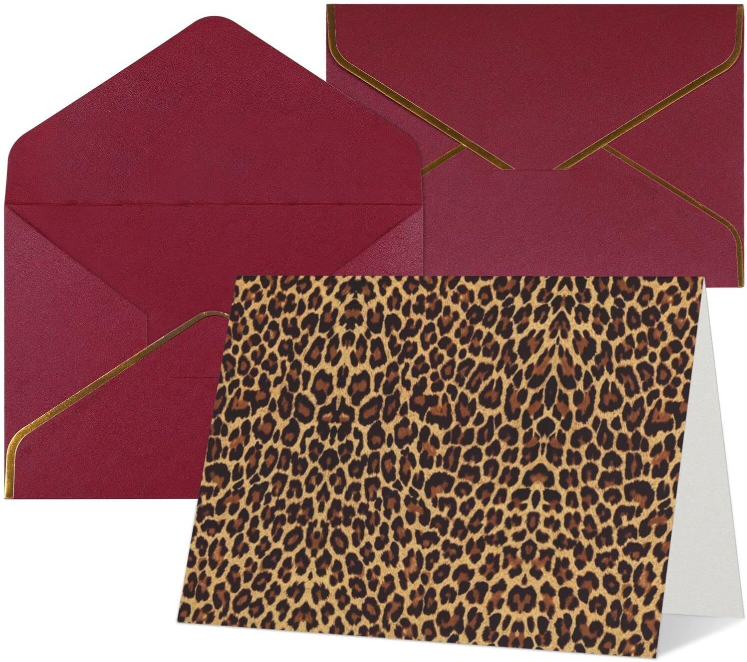 El leopardo modeló las tarjetas de agradecimiento de la impresión del papel pintado con los sobres, tarjeta de felicitación de papel perla, en