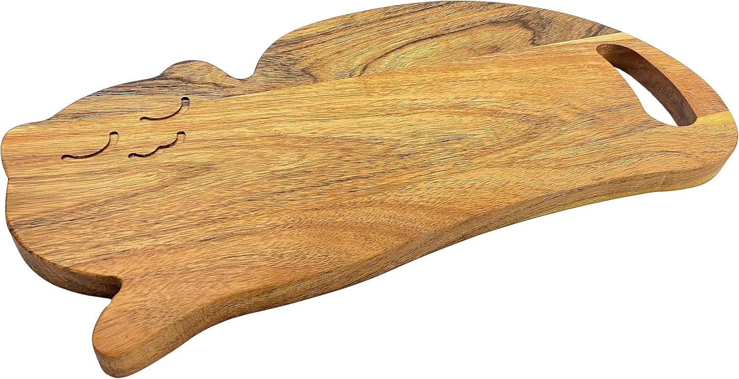 Divertida tabla de cortar de madera con forma de gato para cocina con asa, 8 pulgadas de largo x 15.25 pulgadas de ancho, tabla de servir de