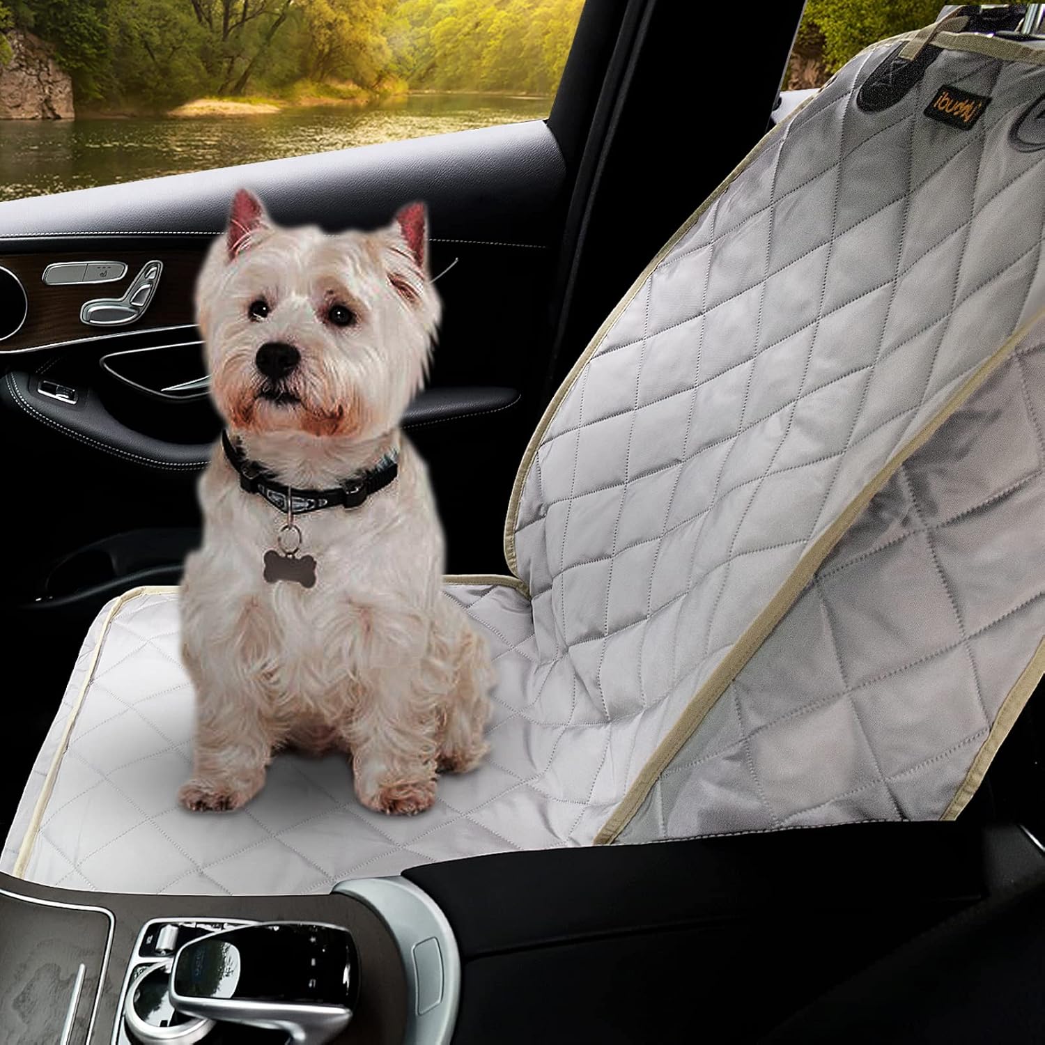 iBuddy Funda de asiento para perro para asiento delantero, impermeable, protege los asientos del cabello, la suciedad y la suciedad líquida, a