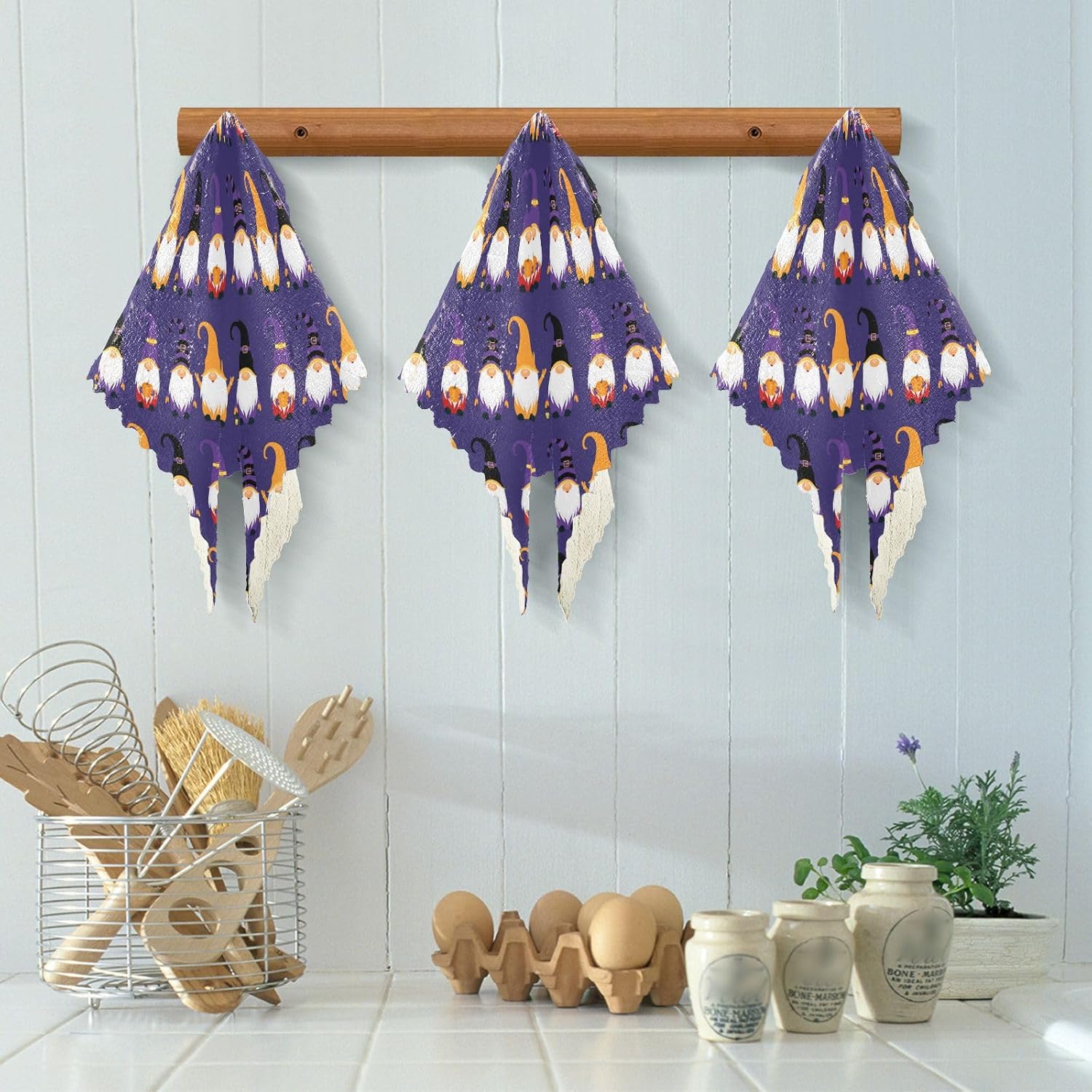 Halloween Gnomes Purple Set of 6 Absorbent Kitchen Towels and Dishcloths Sets Microfiber Print Cotton Dish Tea Towels for Bathroom Table