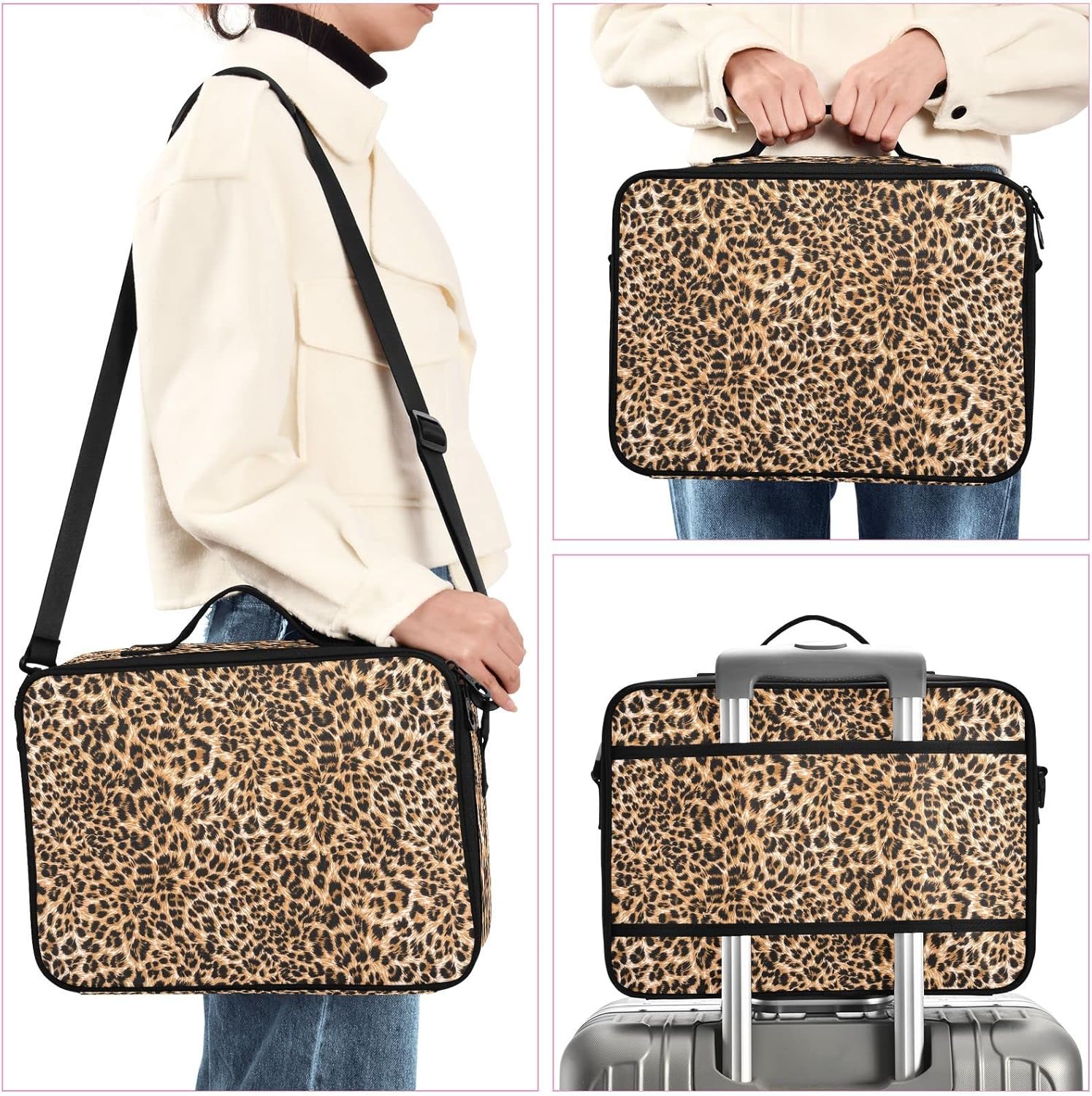 Brown Leopard Camo traveling cosmetic bag toiletries travel makeup bag zipper travel makeup organizer neceser para cosmeticos for womens men mens
