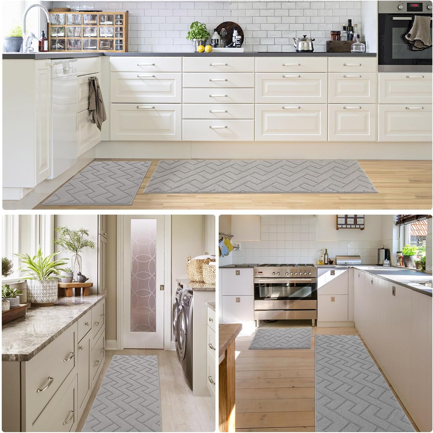 hicorfe Juego de alfombras y tapetes de cocina, 2 piezas de polipropileno súper absorbente, tapete antideslizante de polipropileno suave y cómodo,