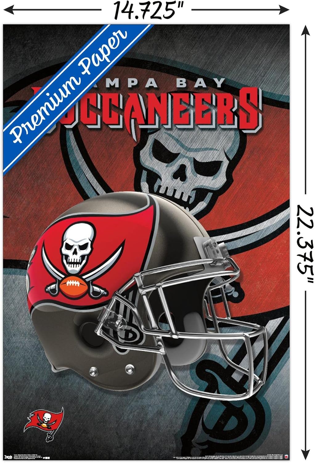 Trends International NFL Tampa Bay Buccaneers – Póster de pared con casco 16, 14.725 x 22.375 pulgadas, versión de alta calidad sin marco