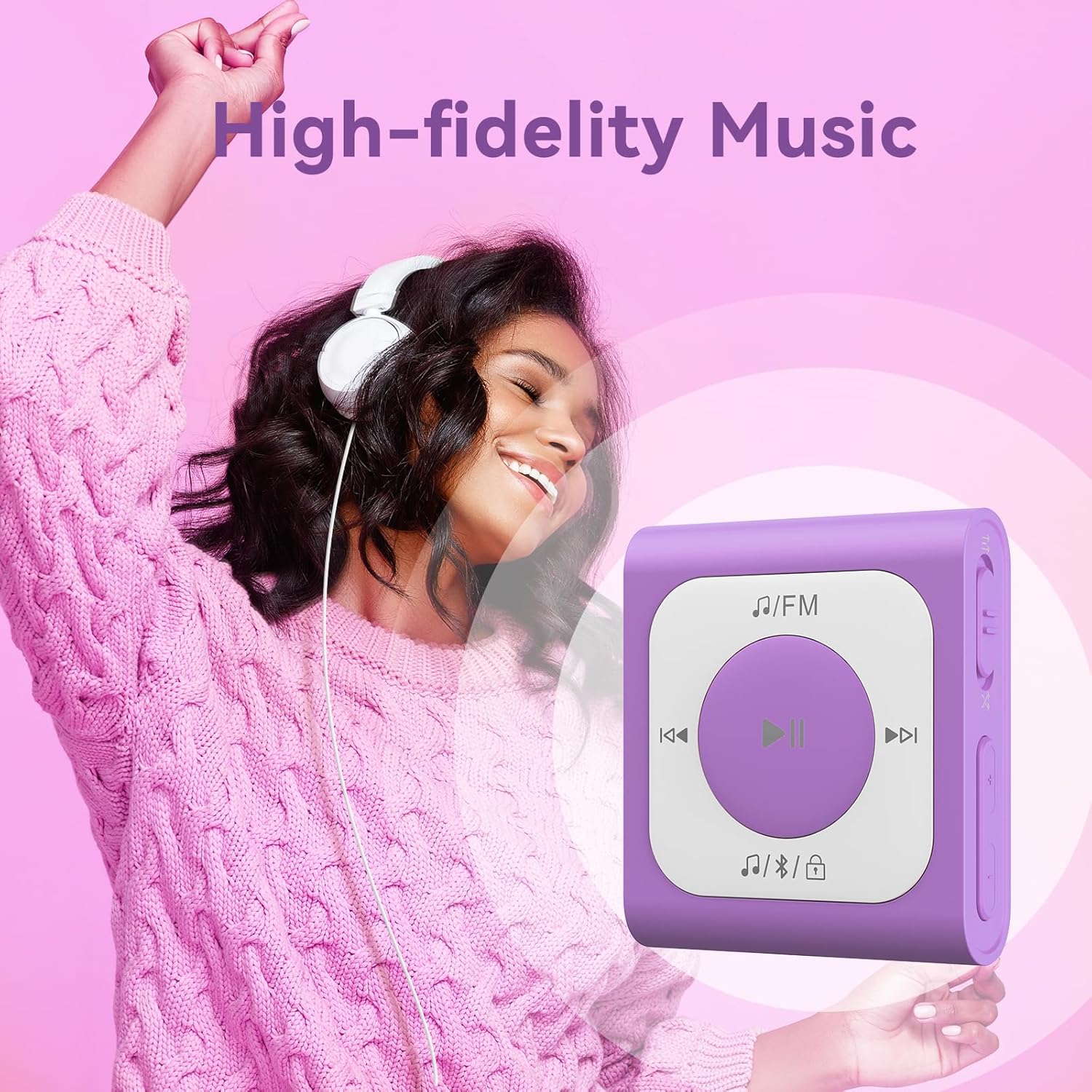 AGPTEK A51PL – Reproductor de MP3 con clip de 64 GB con Bluetooth, reproductor de música portátil con radio FM, no necesita teléfono, para deportes,
