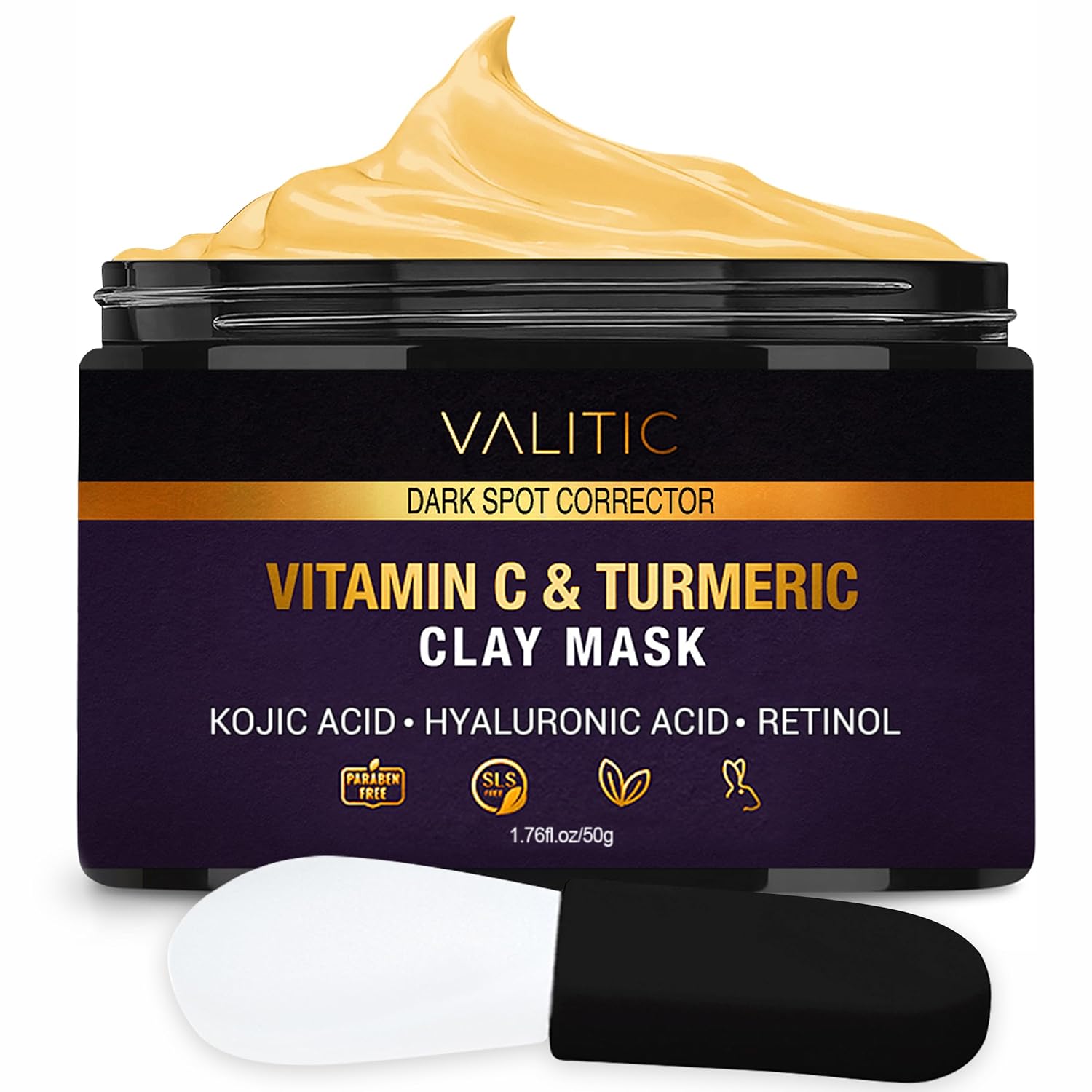 VALITIC Máscara de vitamina C y arcilla de cúrcuma, corrector de manchas oscuras con ácido kójico, ácido hialurónico y retinol, rutina de cuidado de