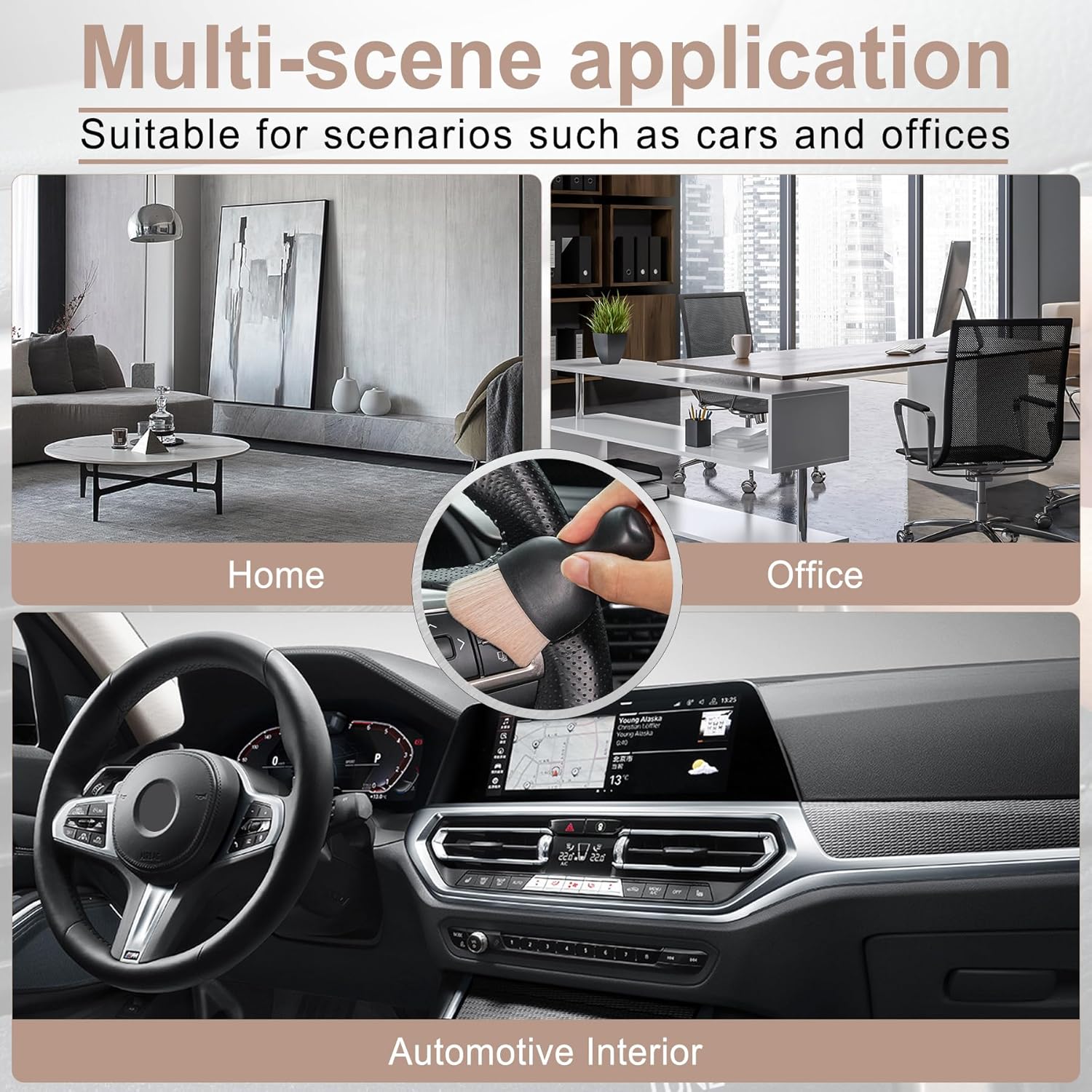 Cepillos para plumero de automóvil, herramienta de detalle de interiores, diseño curvo, cepillos de limpieza de polvo para rejillas de ventilación