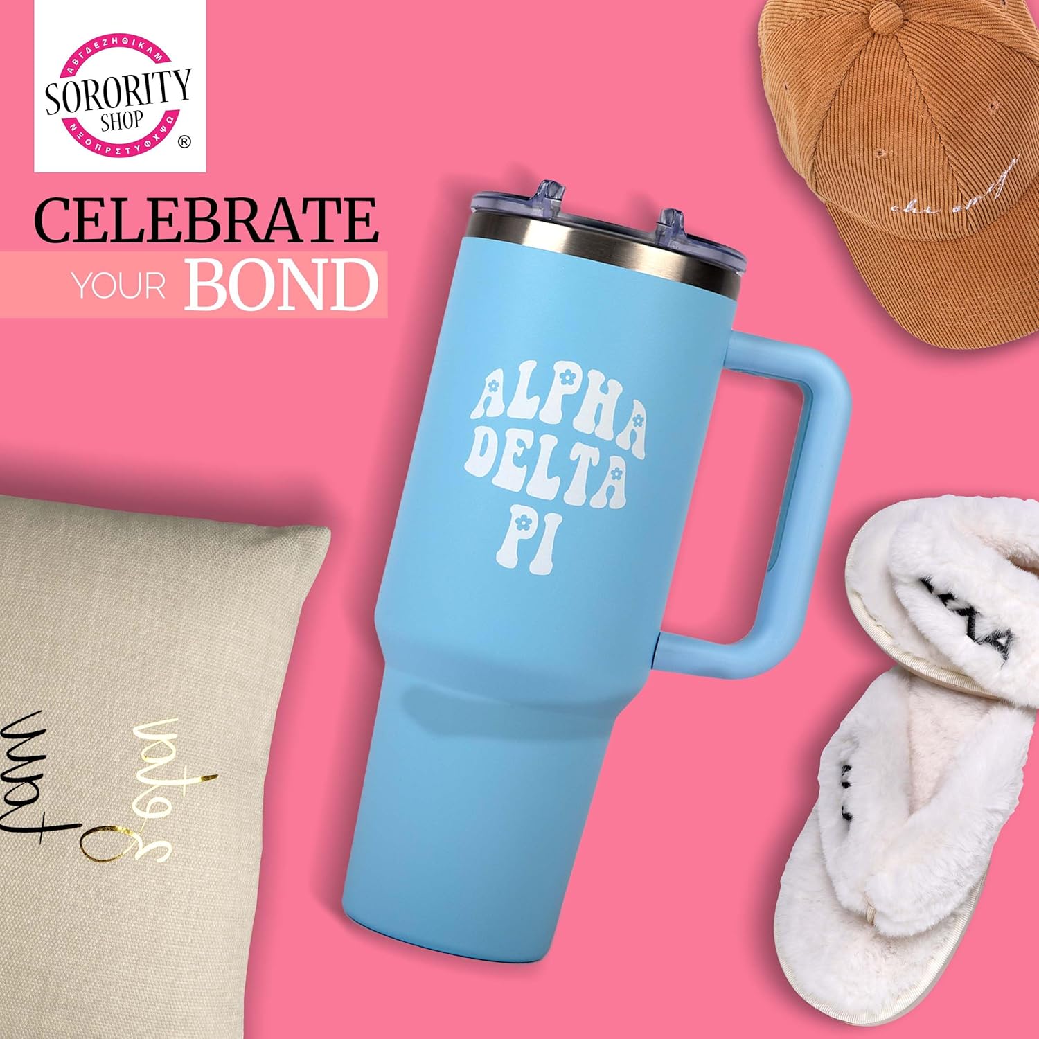 Sorority Shop Alpha Chi Omega – Vaso de 40 onzas con asa  Vasos para mejor amiga para mujer  Lindo vaso con grabado de hermandad  Vasos aislados