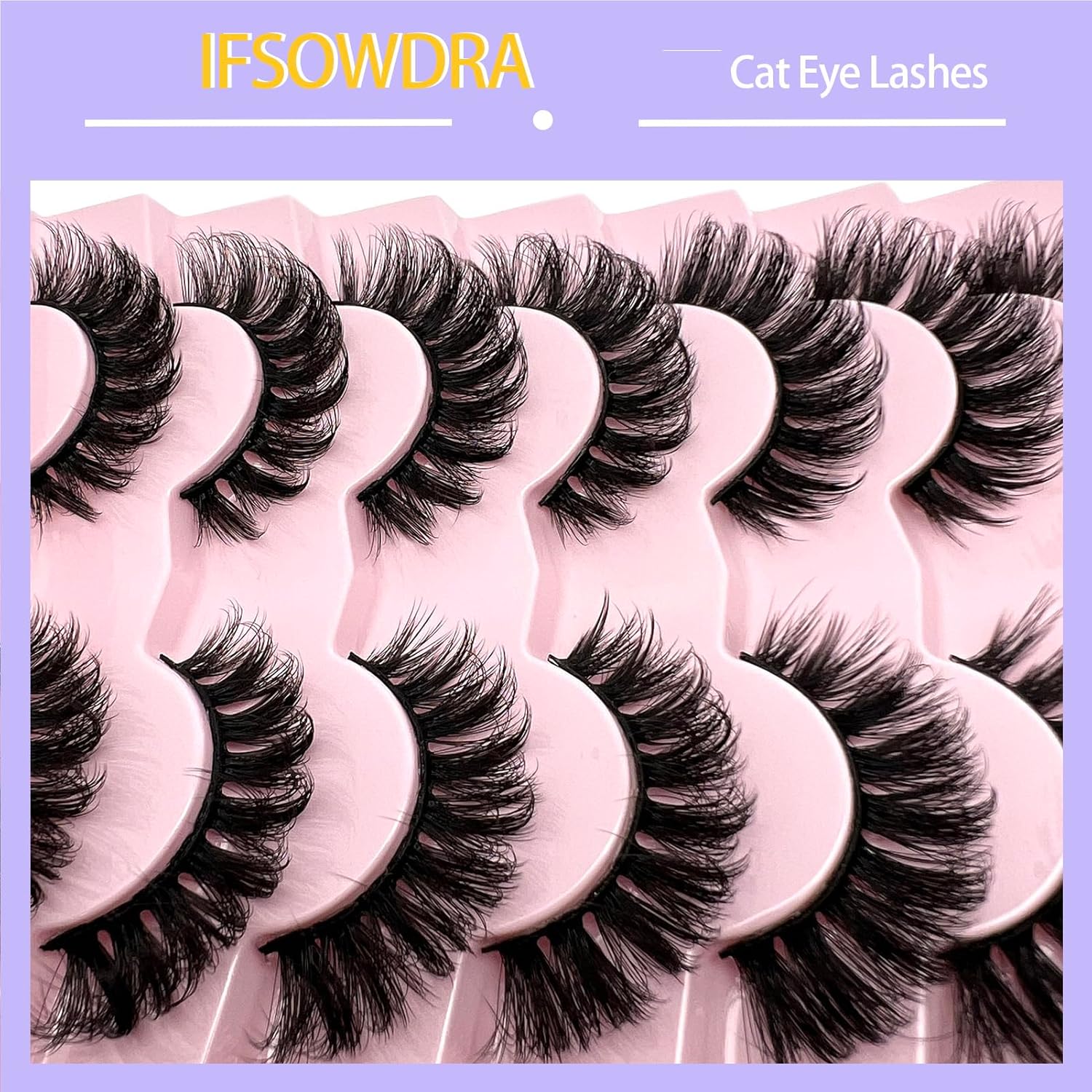 IFSOWDRA Pestañas de ojo de gato, rizo D, pestañas postizas naturales esponjosas rusas que parecen una extensión, pestañas postizas cortas de visón