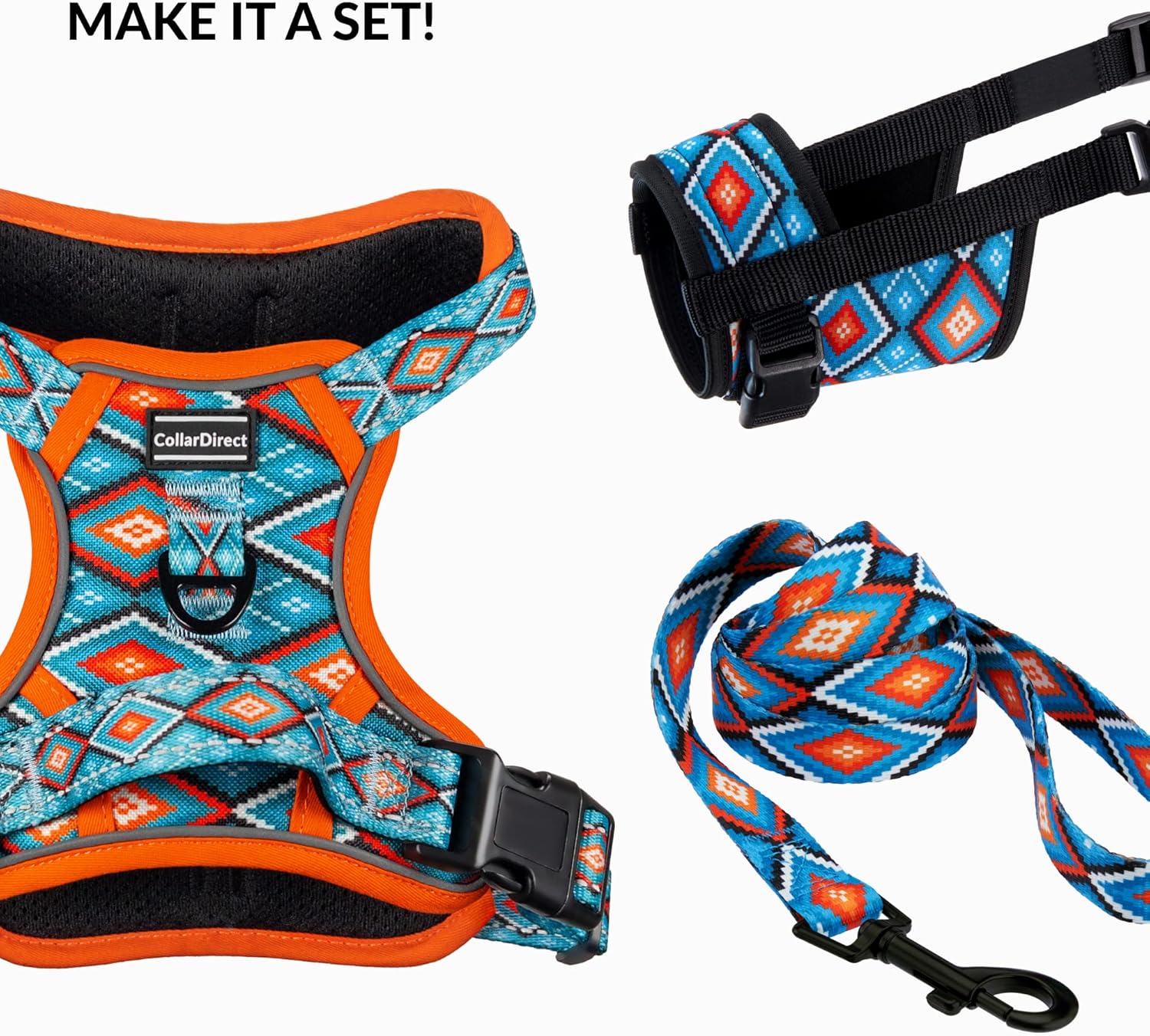 CollarDirect Arnés reflectante sin tirones para perro, con asa y clip frontal, chaleco acolchado suave ajustable para perros pequeños a grandes,
