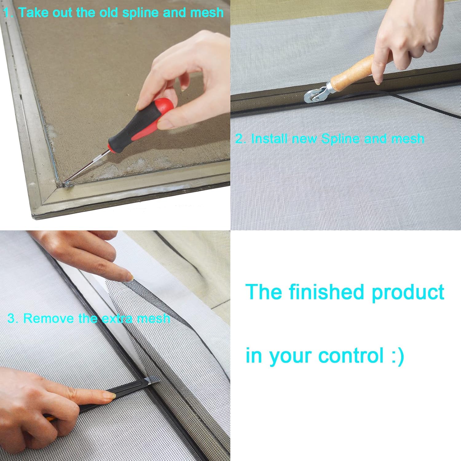 Kit de reparación de pantallas de ventana de fibra de vidrio gris de 59 x 106 pulgadas, kit de repuesto de malla ajustable para ventanas, puertas,