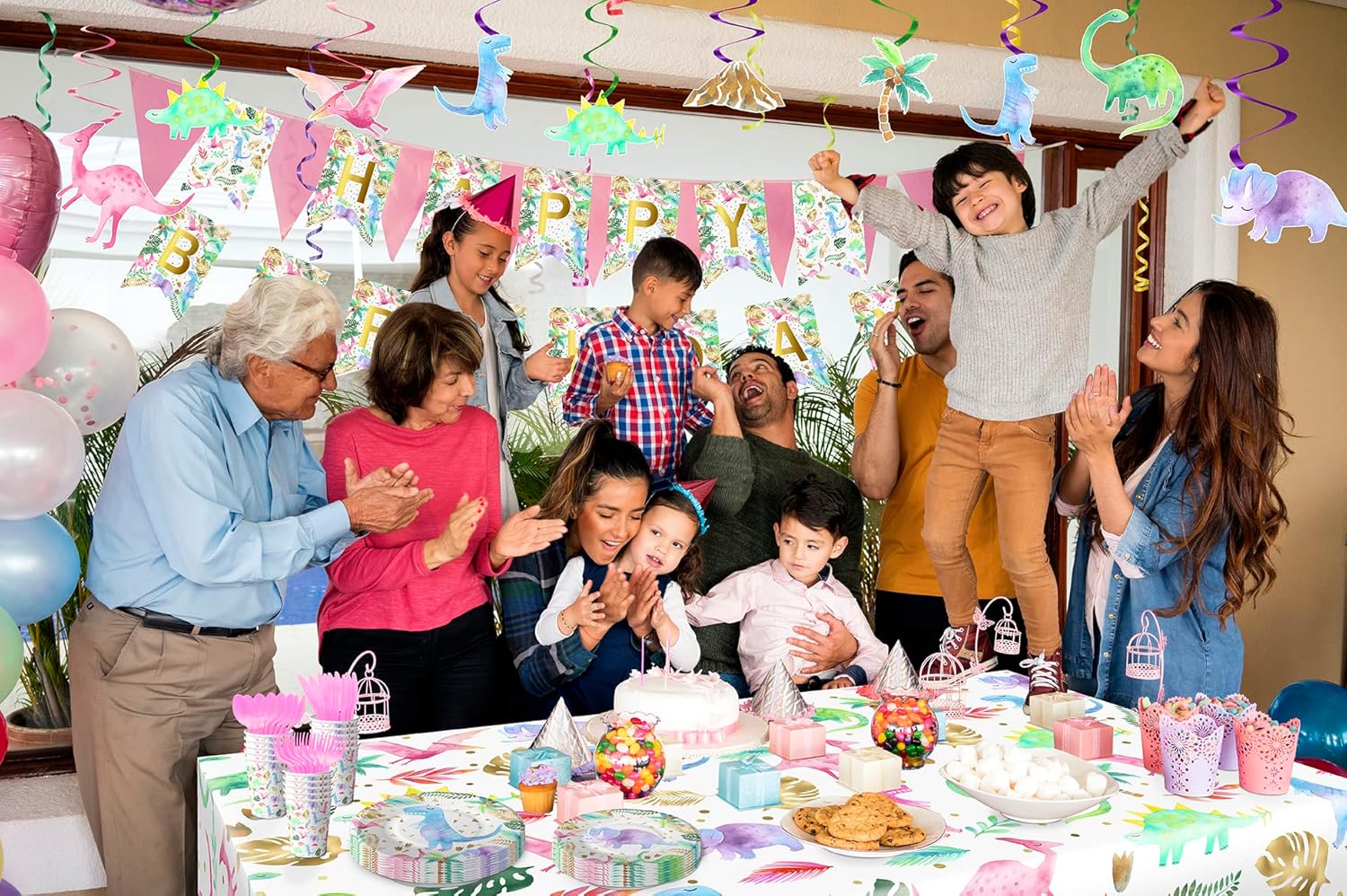 Platos y servilletas de fiesta de dinosaurios para niñas, suministros para fiesta de cumpleaños de dinosaurios rosados (sirve 20)