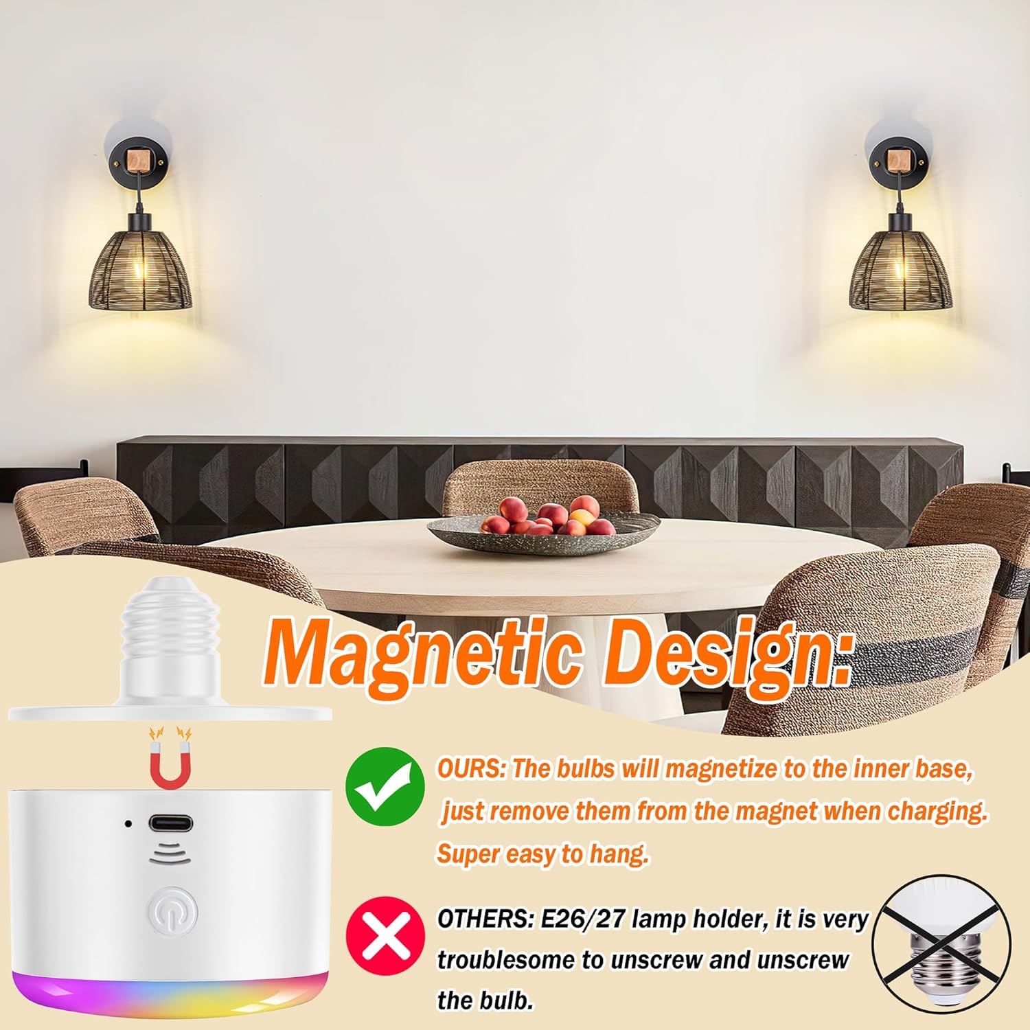 Aplique de pared a pilas, juego de dos apliques de pared inalámbricos con control remoto, luces de pared regulables para interiores con pilas para
