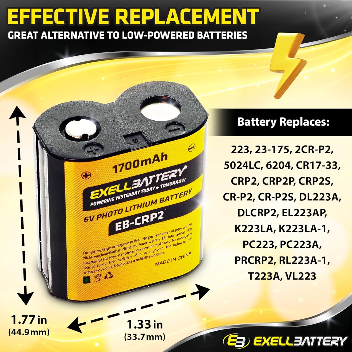 EXELL CR-P2 6V 1700mAh (mayor capacidad en el mercado) Batería de litio compatible con cámaras digitalesanalógicas, accesorios