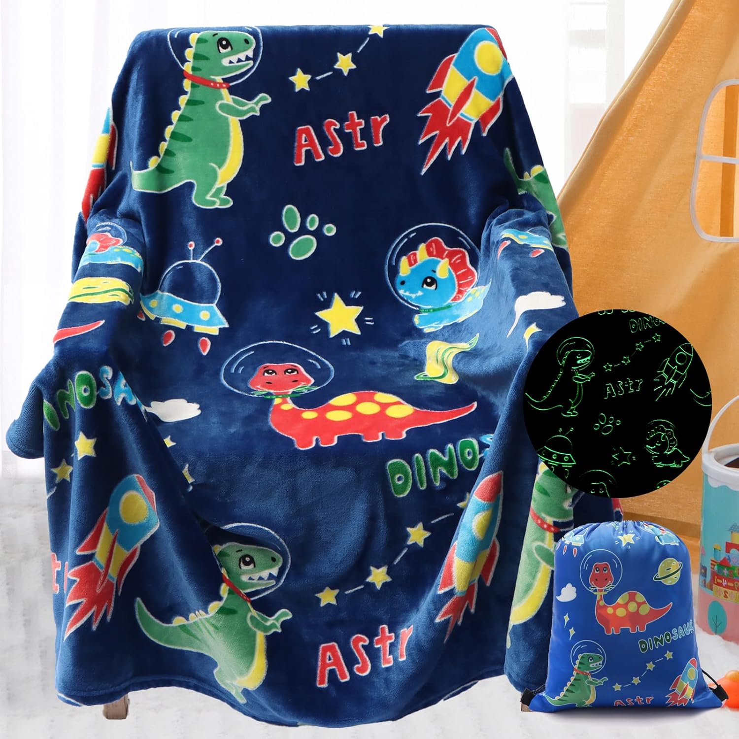 Manta de dinosaurio que brilla en la oscuridad, regalos para niños de 1 a 10 años, mantas suaves de dinosaurio, mantas de fiesta de dinosaurio,